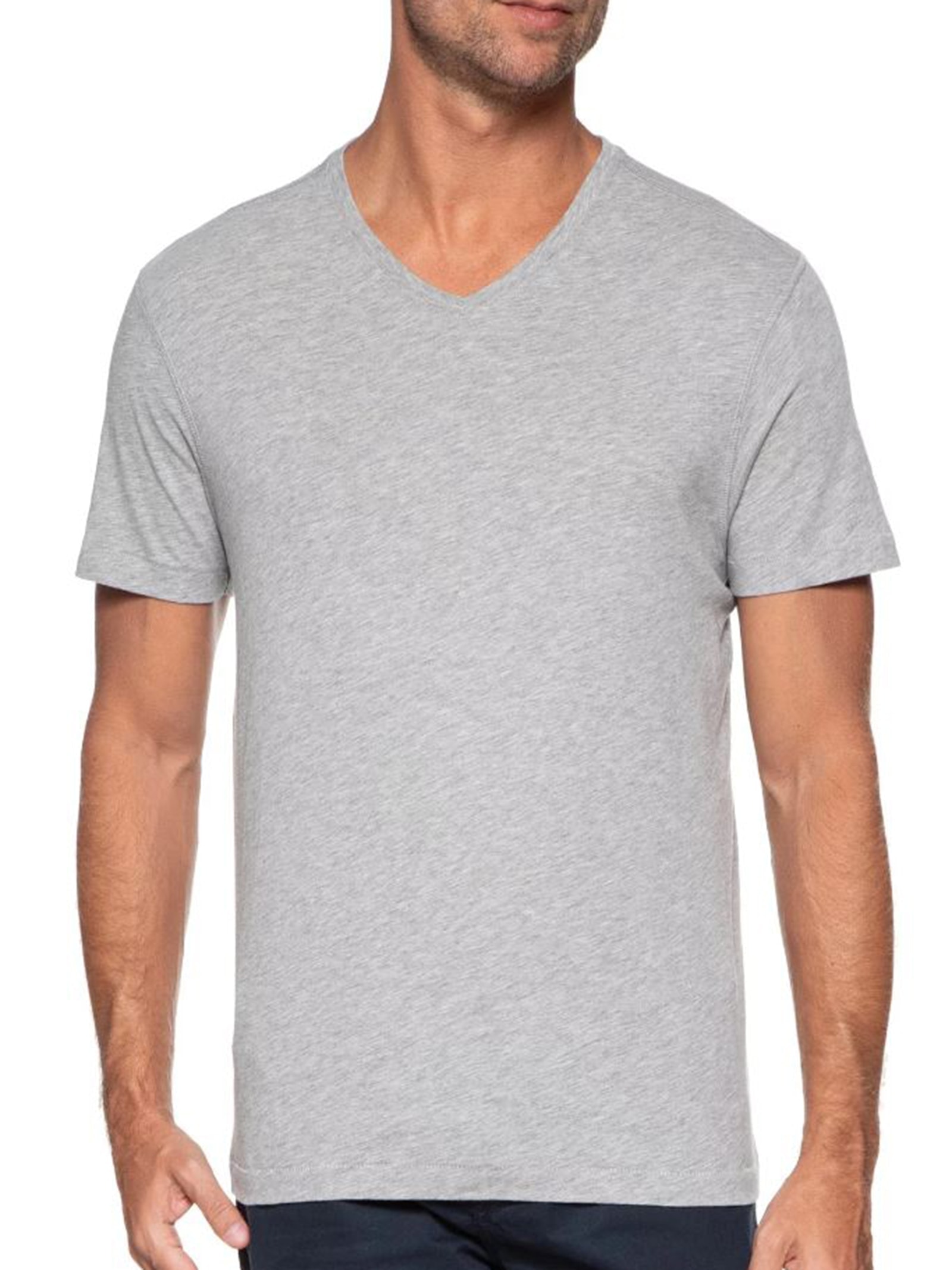 Camiseta Masculina Pima Manga Curta Gola V Regular Fit Cinza '2 Essential