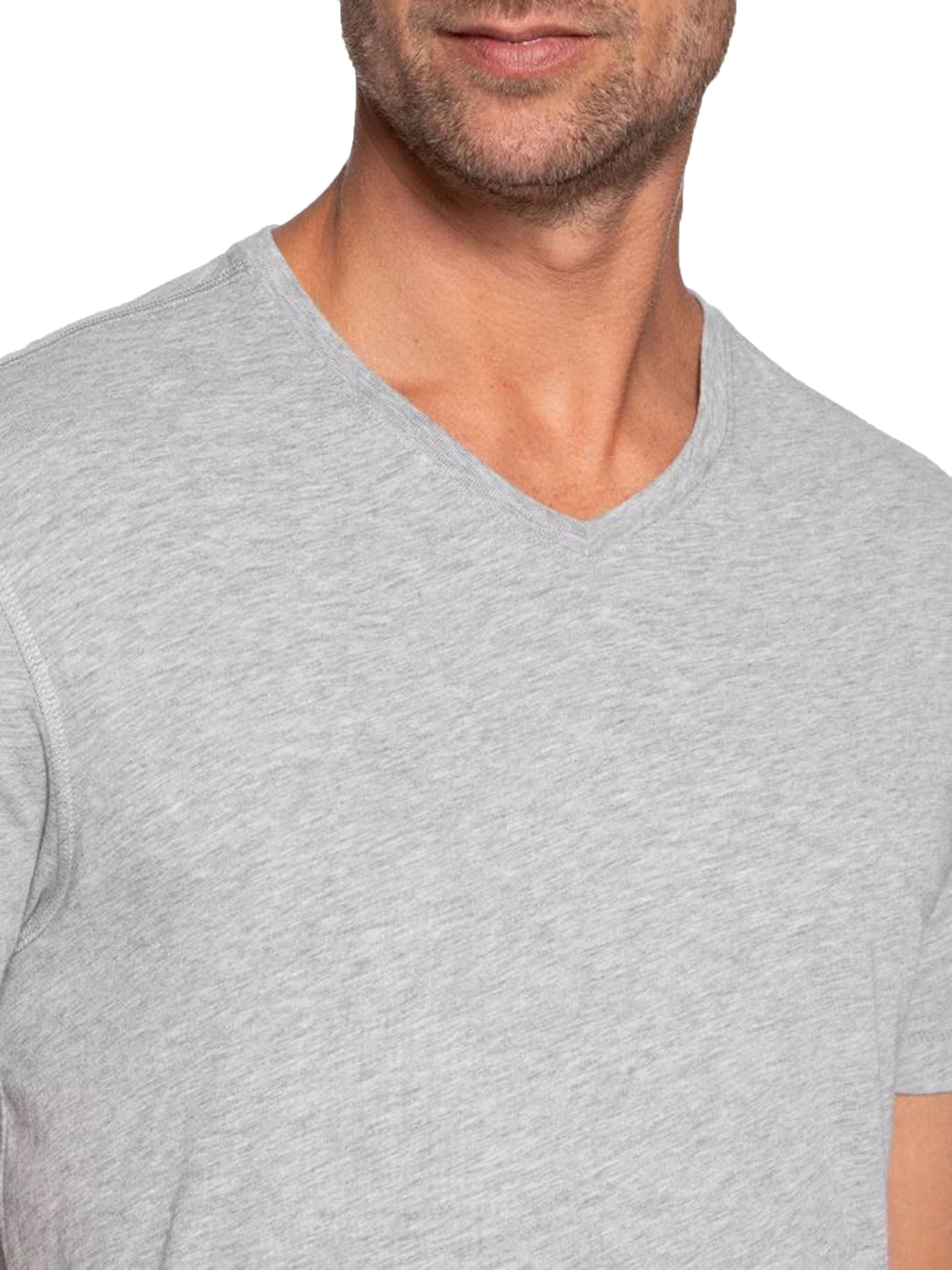 Camiseta Masculina Pima Manga Curta Gola V Regular Fit Cinza '2 Essential