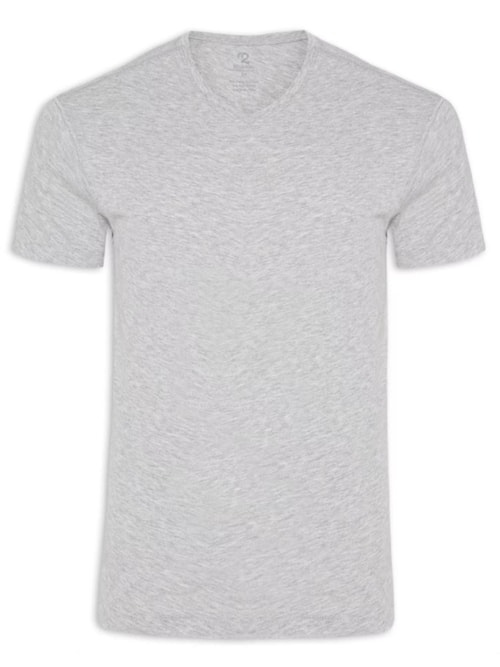 Camiseta Masculina Pima Manga Curta Gola V Regular Fit – Cinza