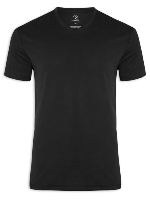 Camiseta Masculina Pima Manga Curta Gola V Regular Fit – Preto