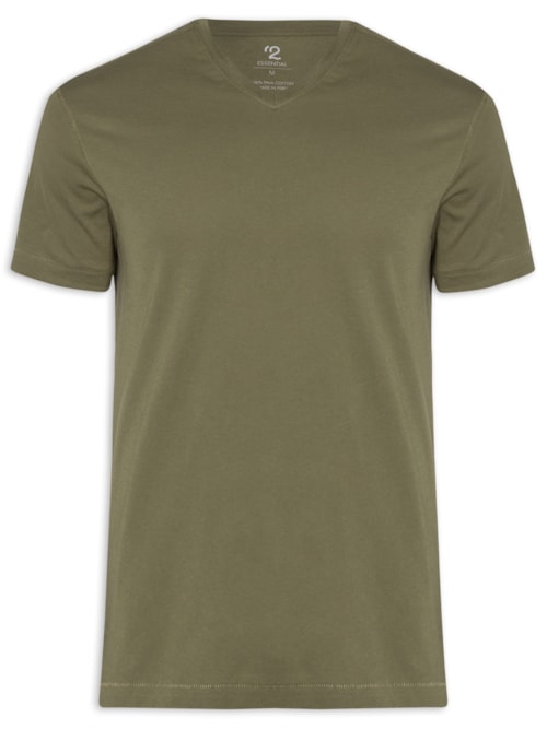 Camiseta Masculina Pima Manga Curta Gola V Regular Fit – Verde