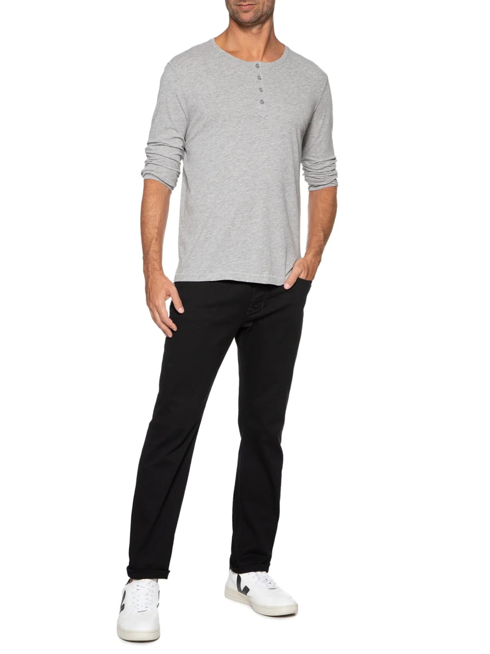 Camiseta Masculina Pima Manga Longa Com Botões Regular Fit Cinza '2 Essential