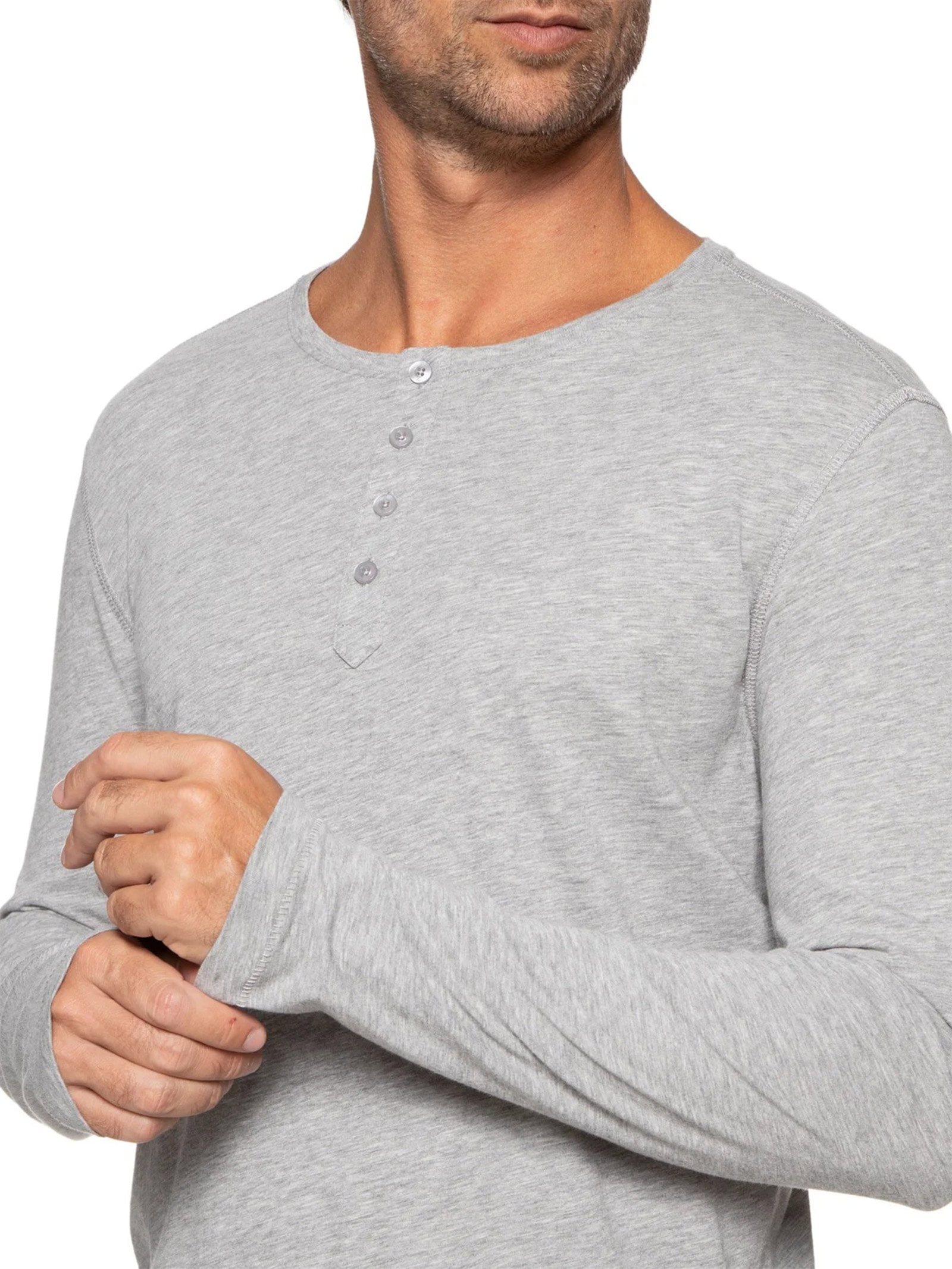 Camiseta Masculina Pima Manga Longa Com Botões Regular Fit Cinza '2 Essential