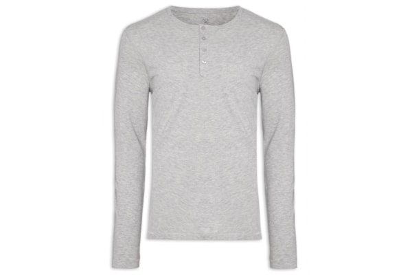 Camiseta Masculina Pima Manga Longa Com Botões Regular Fit - Cinza