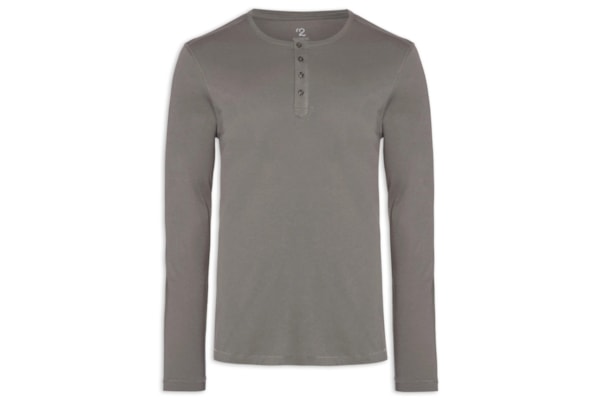 Camiseta Masculina Pima Manga Longa Com Botões Regular Fit - Cinza