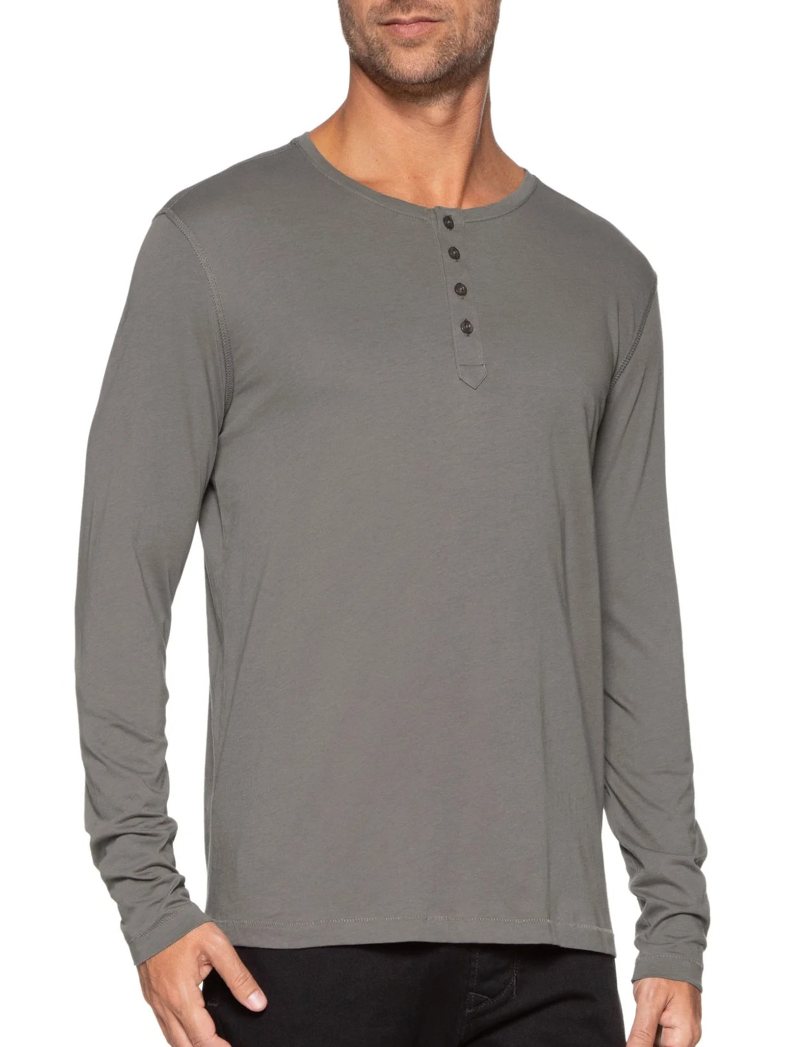 Camiseta Masculina Pima Manga Longa Com Botões Regular Fit Cinza '2 Essential