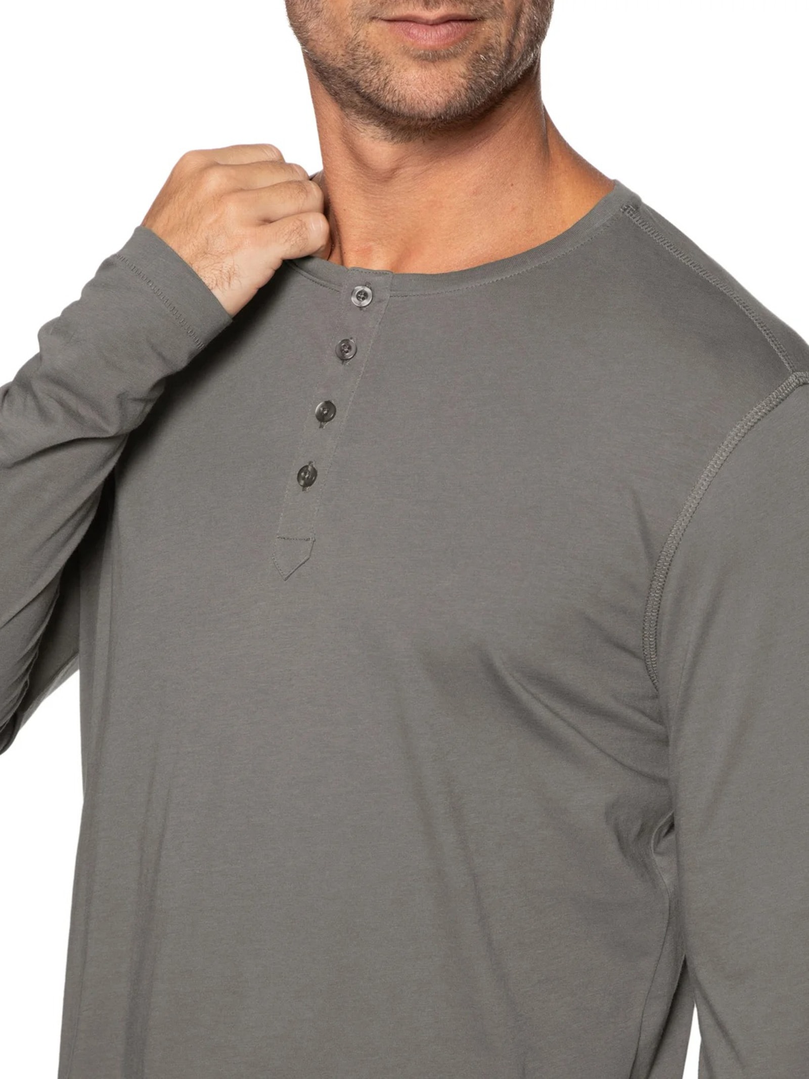 Camiseta Masculina Pima Manga Longa Com Botões Regular Fit Cinza '2 Essential