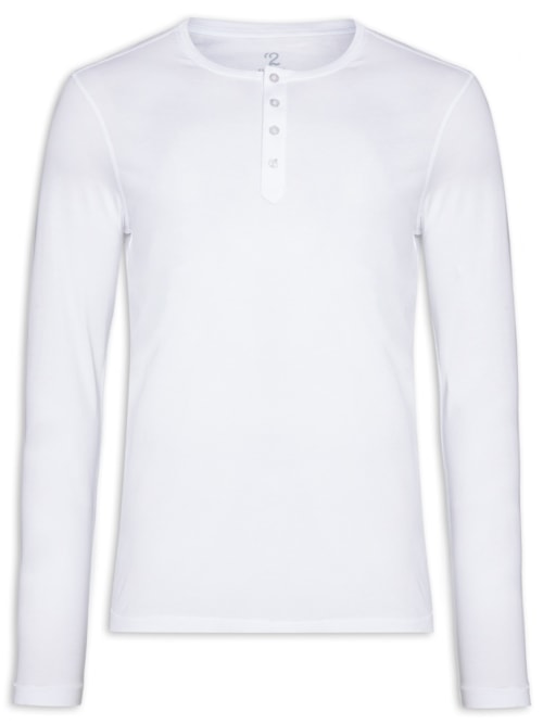Camiseta Masculina Pima Manga Longa Com Botões Regular Fit – Off White