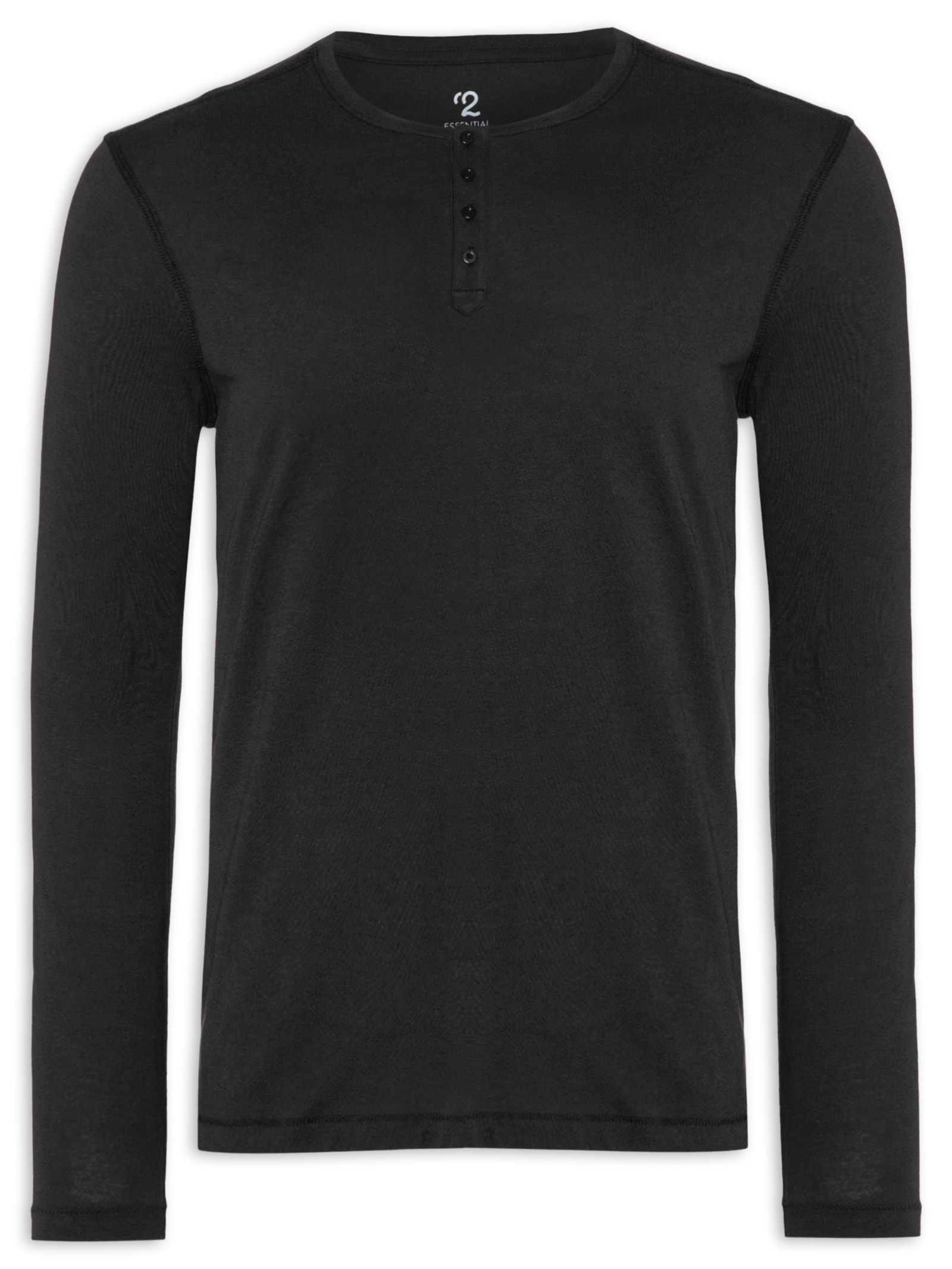 Camiseta Masculina Pima Manga Longa Com Botões Regular Fit Preto '2 Essential