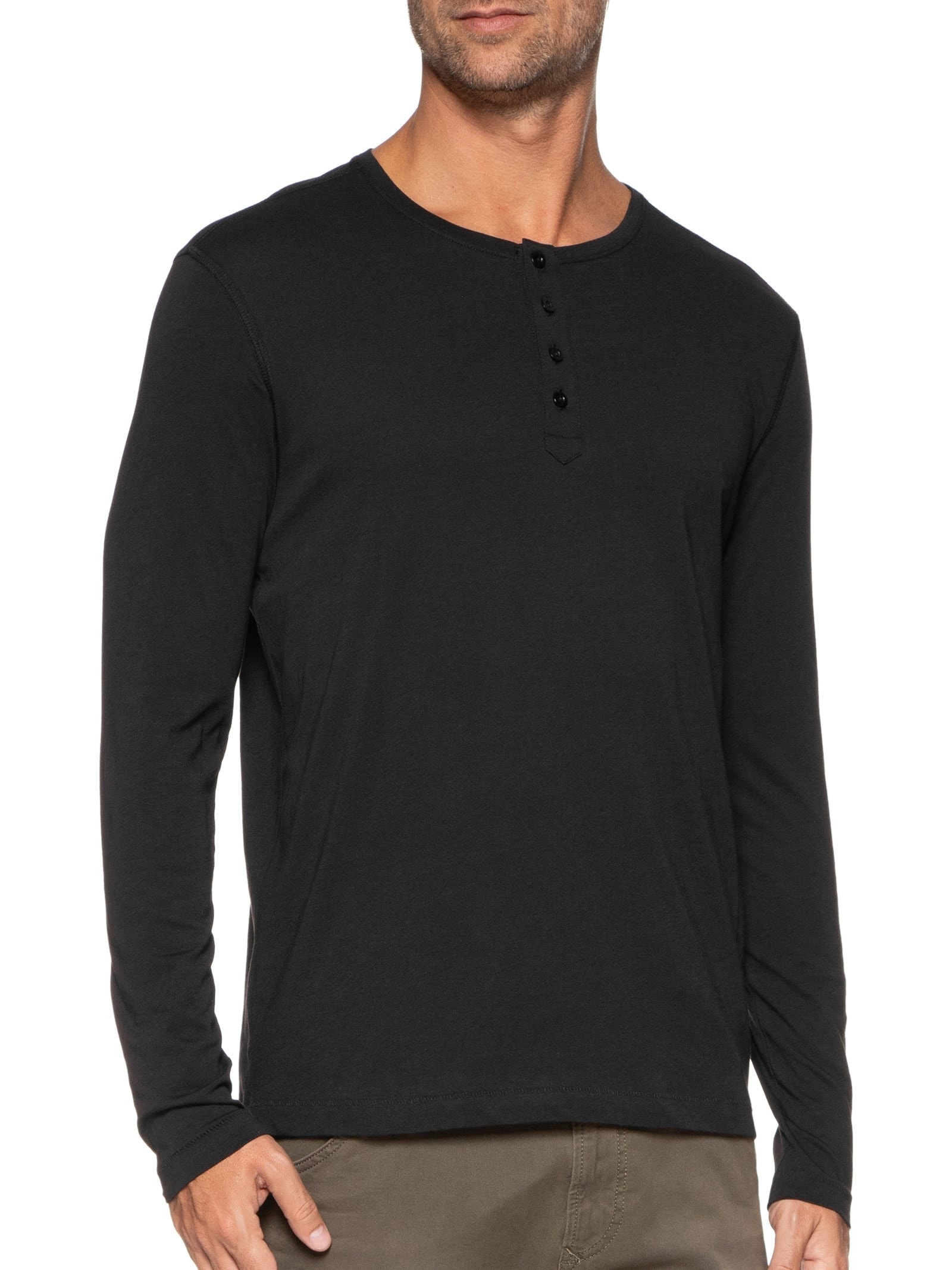 Camiseta Masculina Pima Manga Longa Com Botões Regular Fit Preto '2 Essential