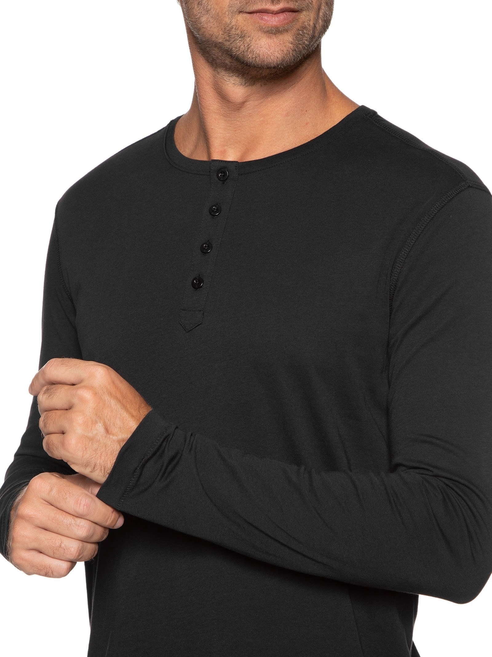 Camiseta Masculina Pima Manga Longa Com Botões Regular Fit Preto '2 Essential