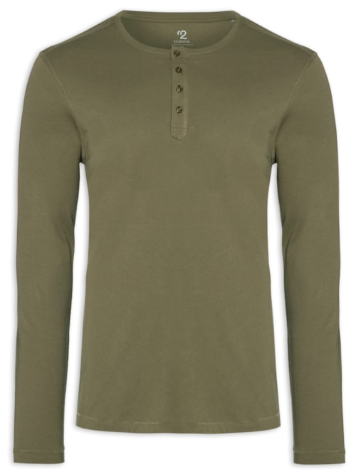 Camiseta Masculina Pima Manga Longa Com Botões Regular Fit – Verde