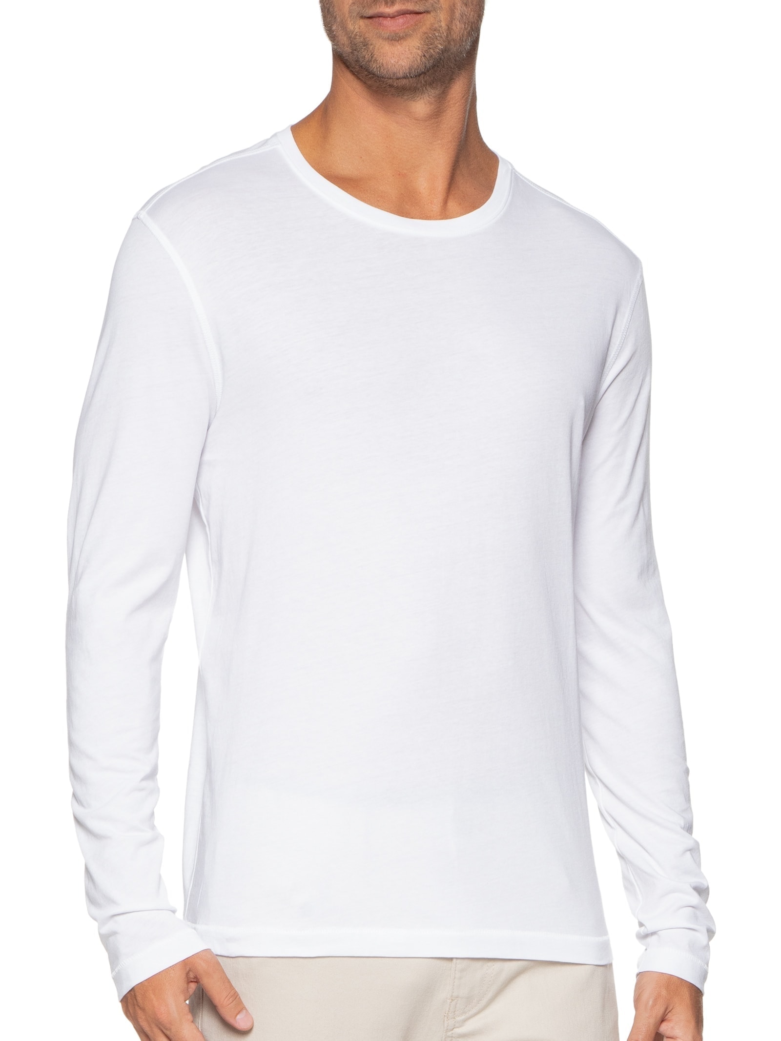 Camiseta Masculina Pima Manga Longa Gola Redonda Branco '2 Essential
