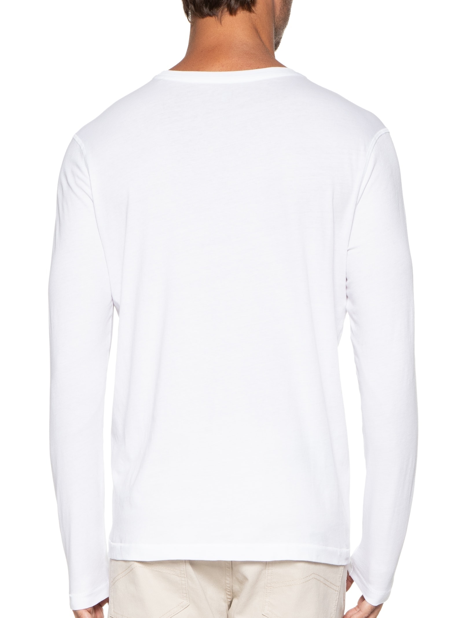 Camiseta Masculina Pima Manga Longa Gola Redonda Branco '2 Essential