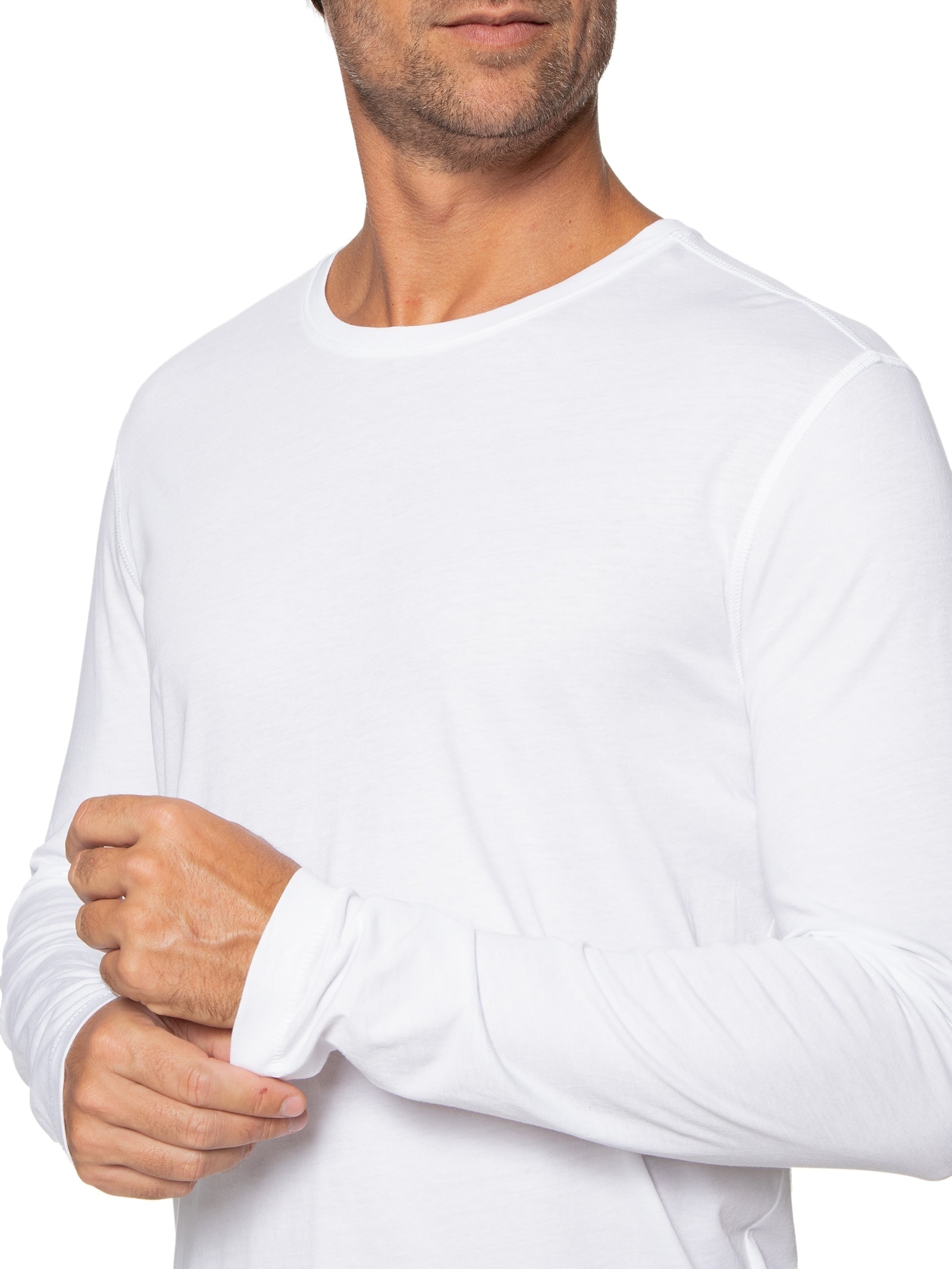 Camiseta Masculina Pima Manga Longa Gola Redonda Branco '2 Essential