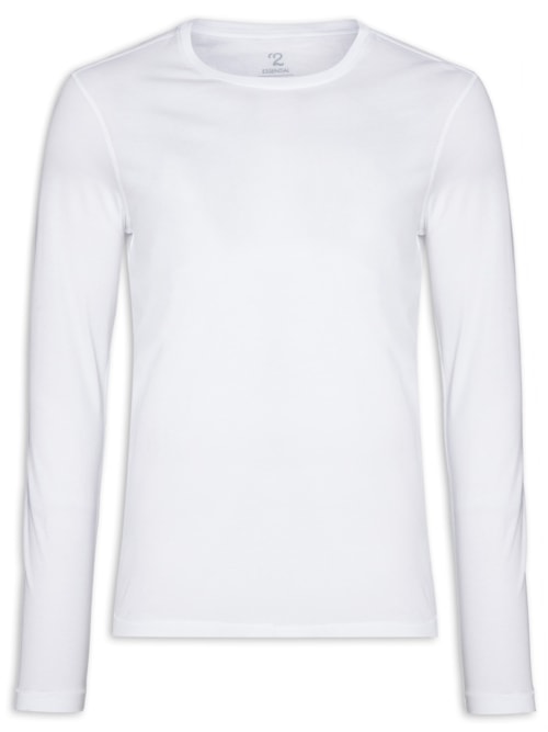 Camiseta Masculina Pima Manga Longa Gola Redonda – Branco