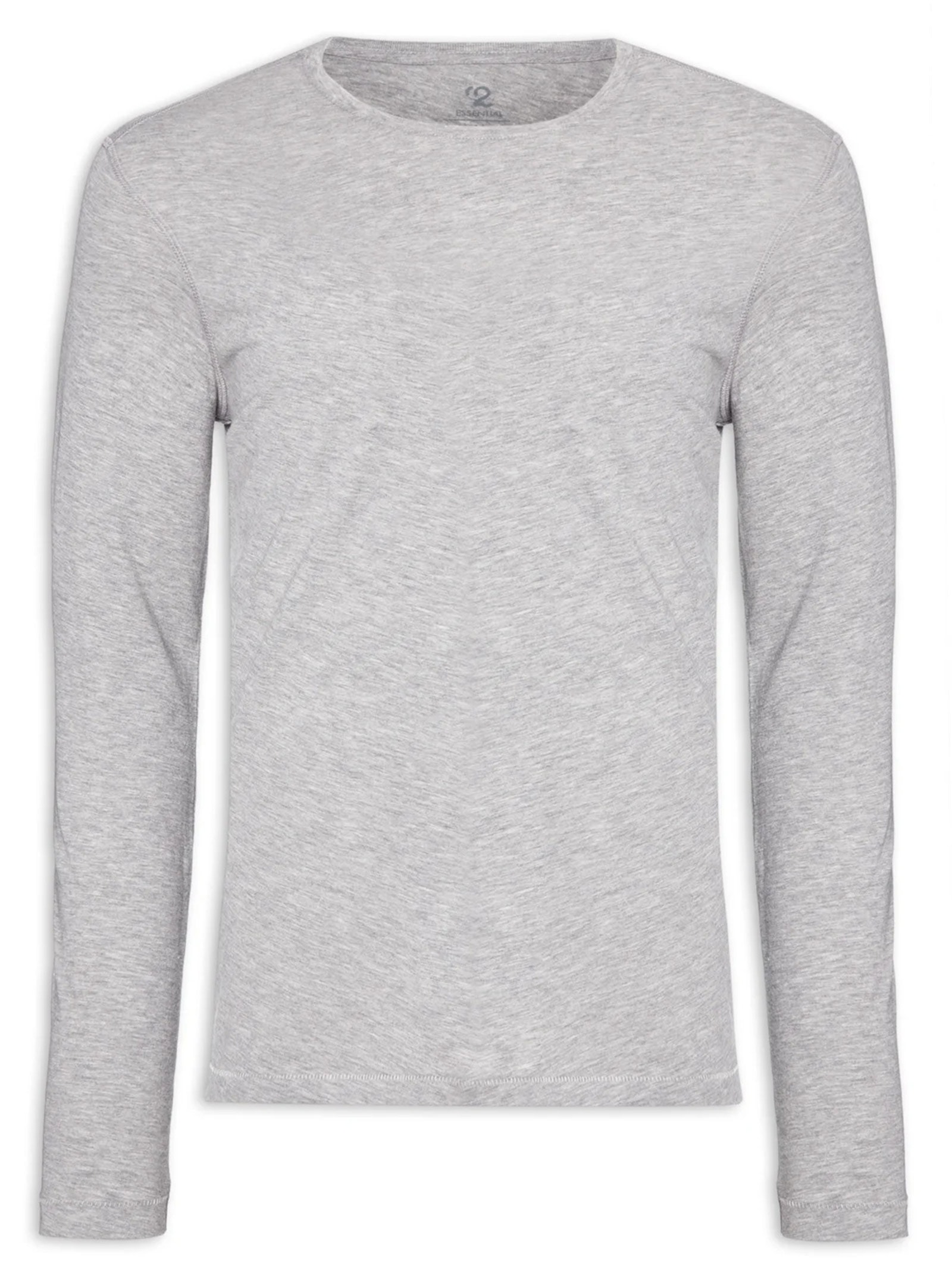 Camiseta Masculina Pima Manga Longa Gola Redonda Cinza '2 Essential