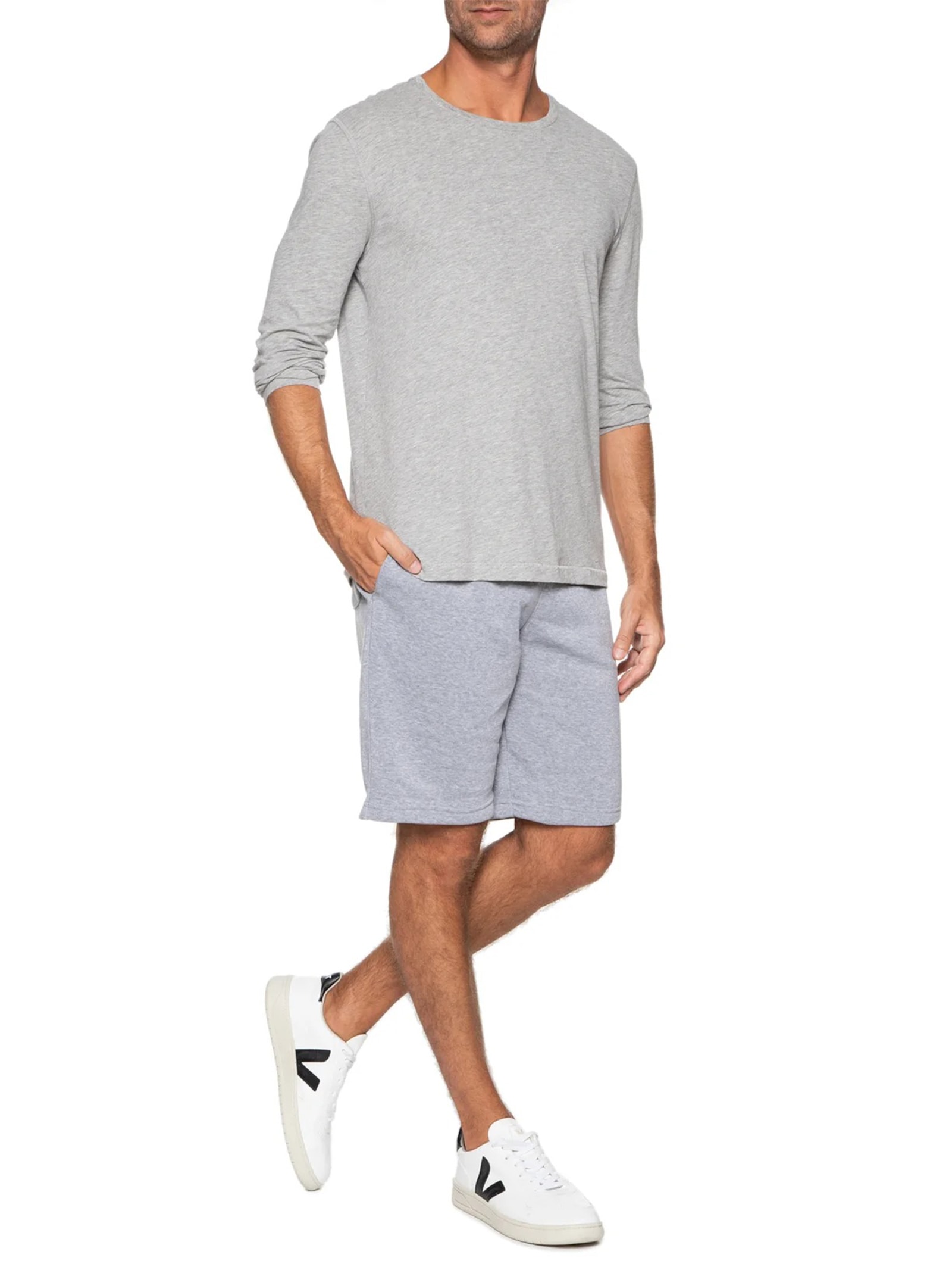 Camiseta Masculina Pima Manga Longa Gola Redonda Cinza '2 Essential