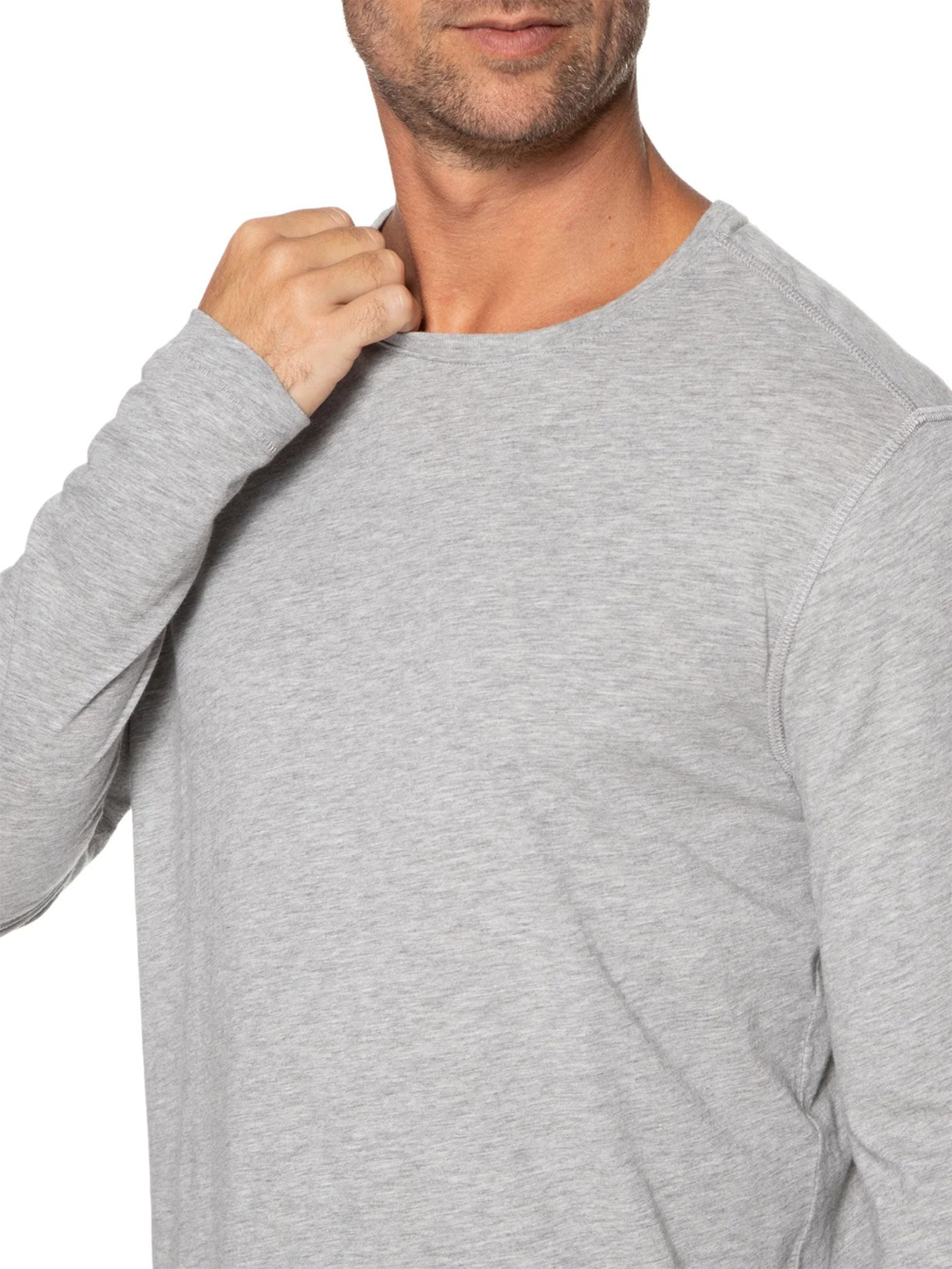 Camiseta Masculina Pima Manga Longa Gola Redonda Cinza '2 Essential