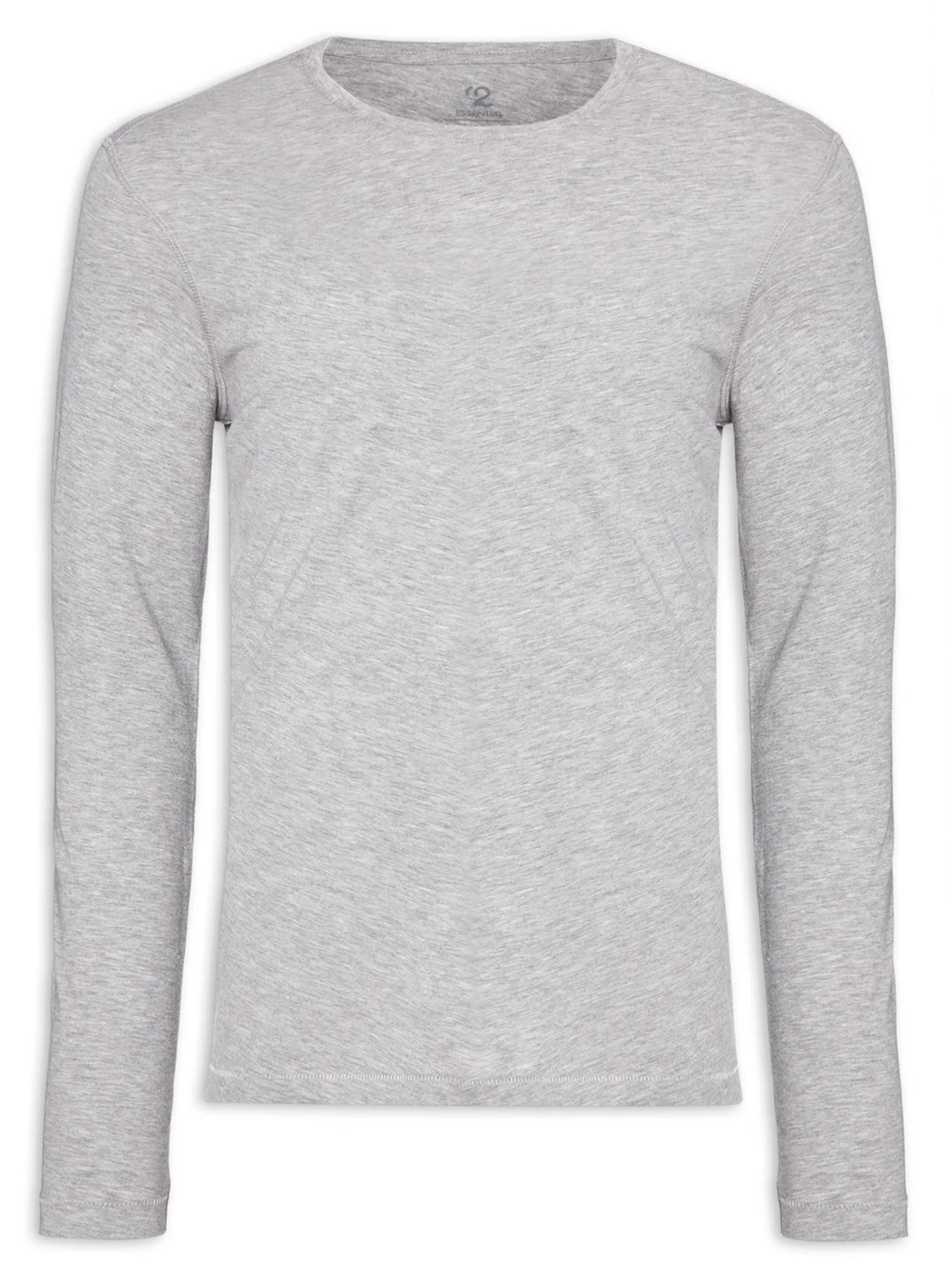 Camiseta Masculina Pima Manga Longa Gola Redonda Cinza '2 Essential