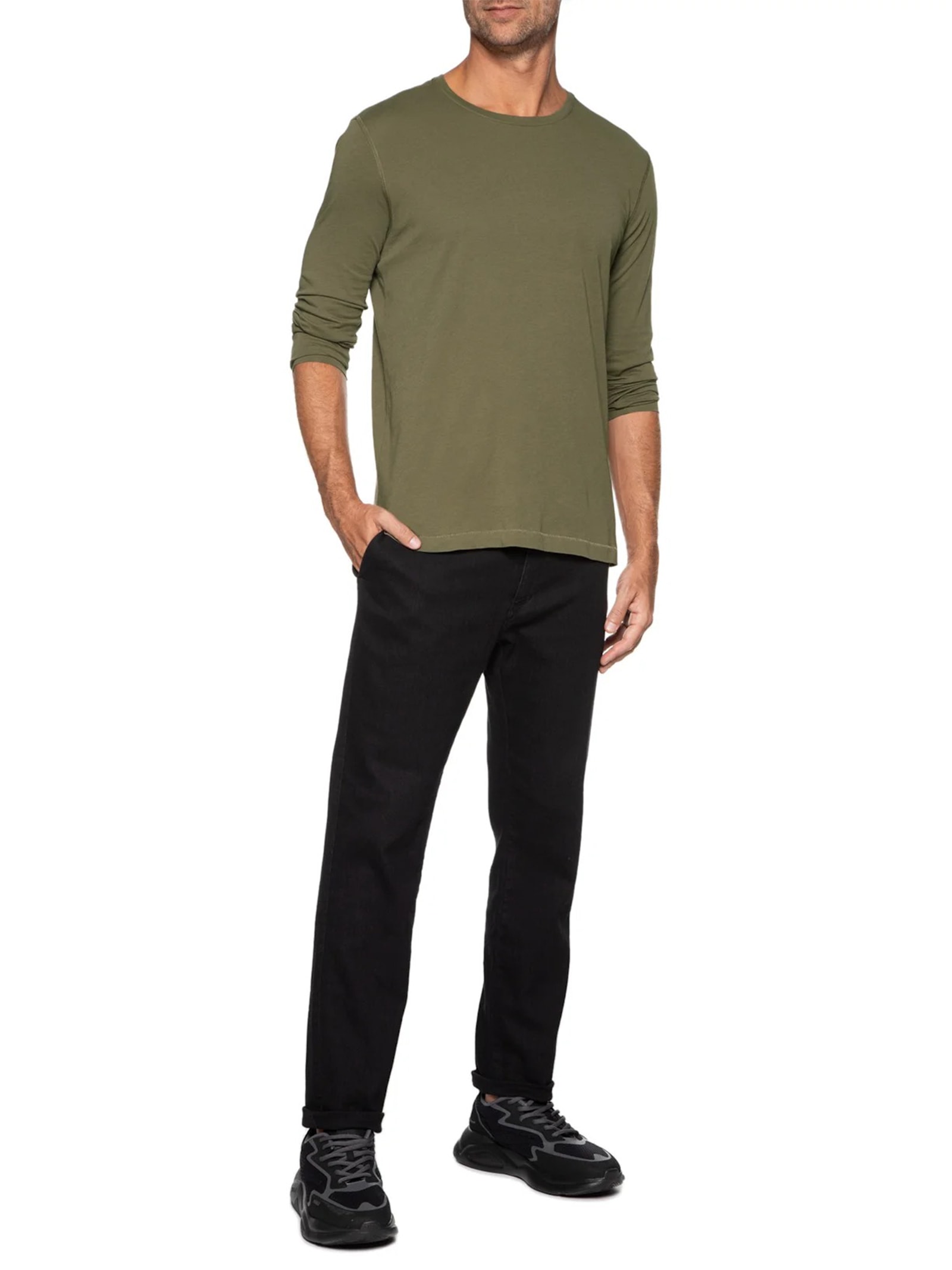 Camiseta Masculina Pima Manga Longa Gola Redonda Verde '2 Essential