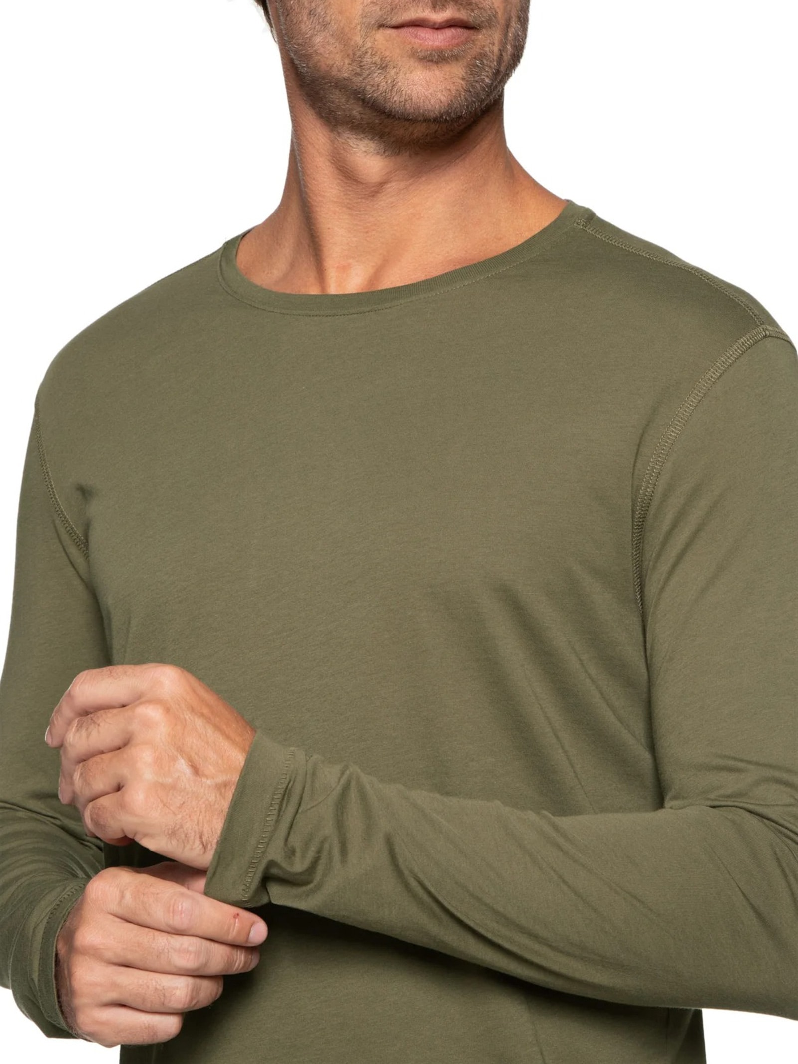 Camiseta Masculina Pima Manga Longa Gola Redonda Verde '2 Essential