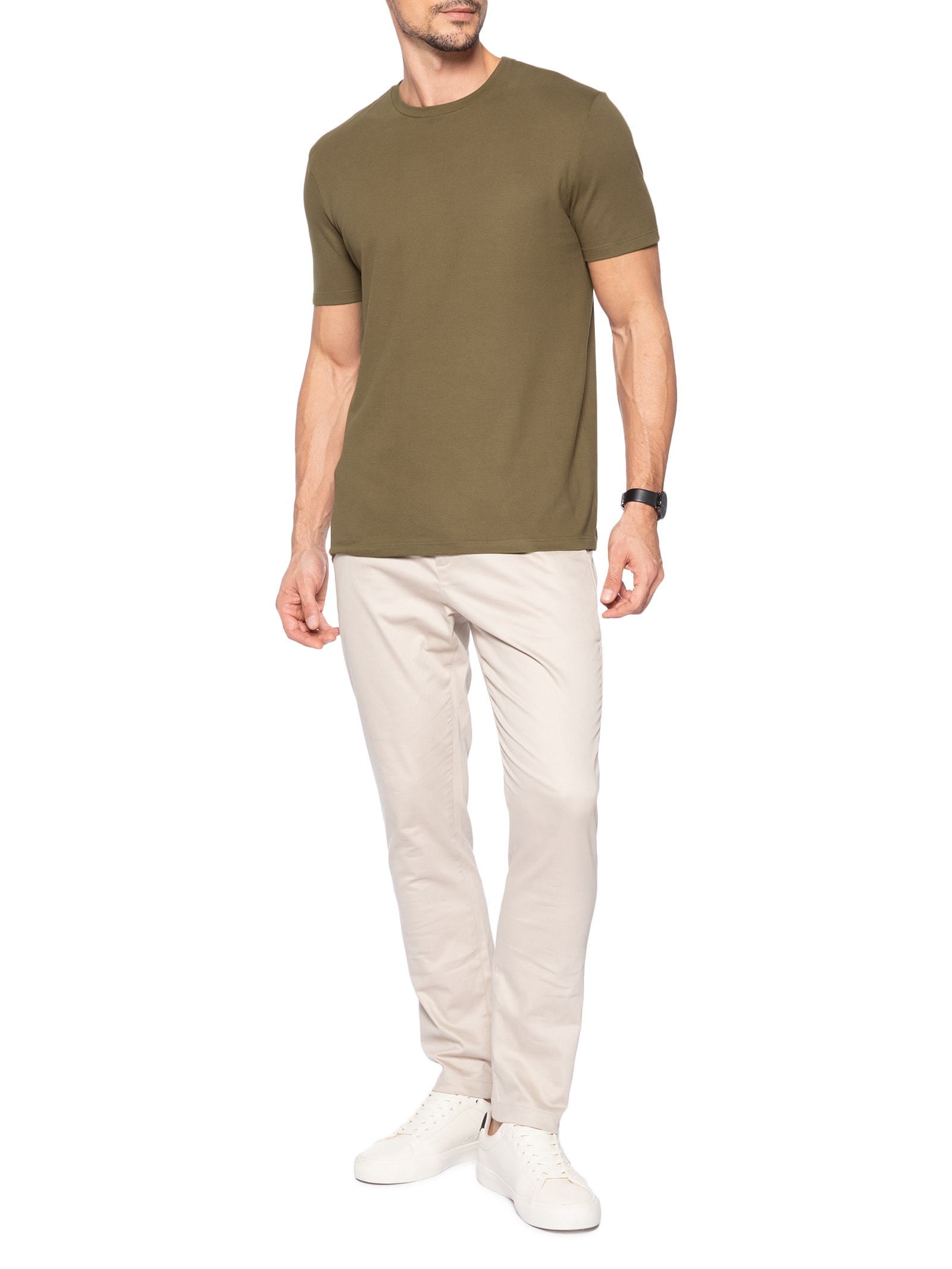 Camiseta Masculina Piquê de Algodão Com Elastano Marrom Oficina Reserva