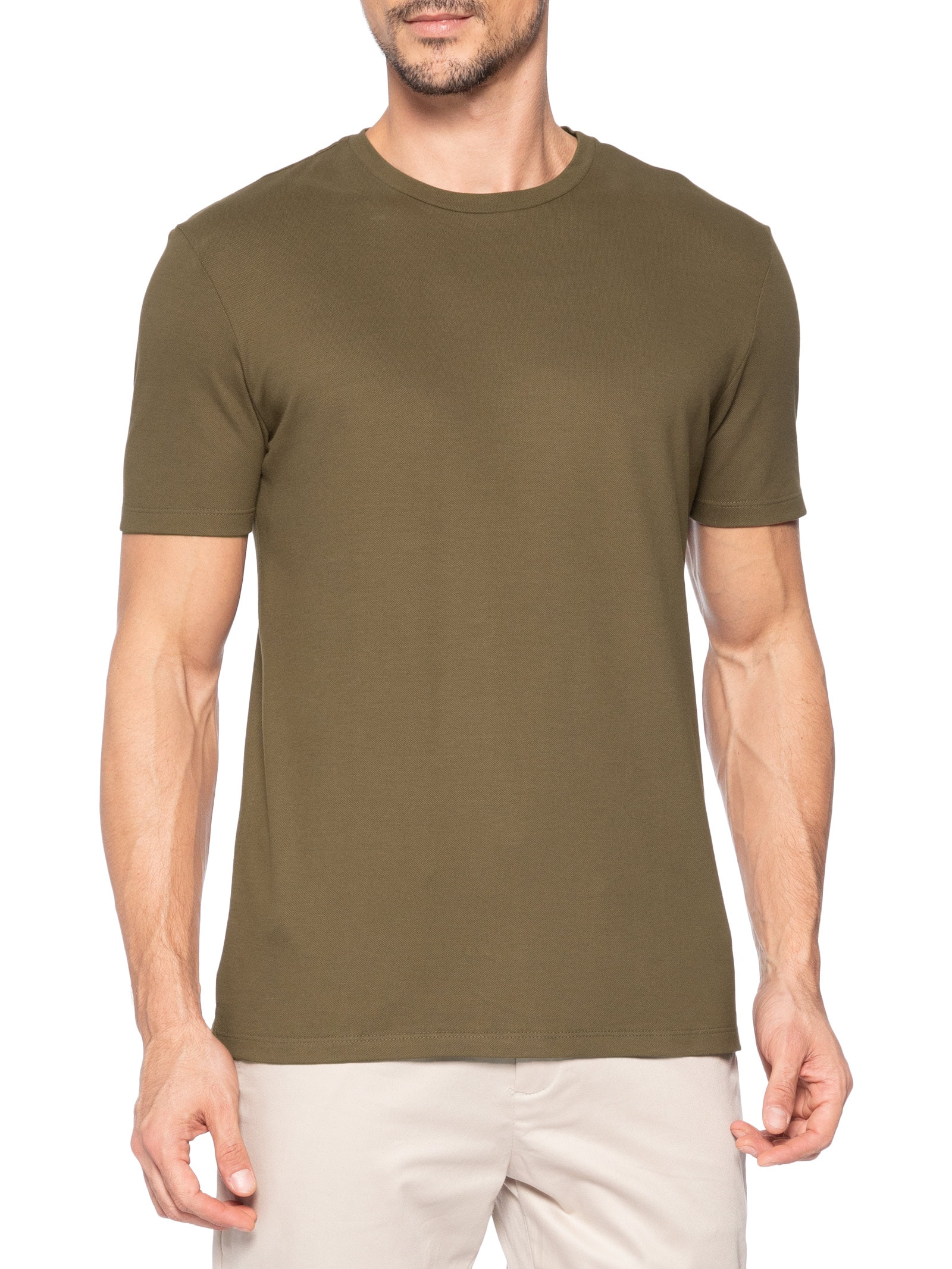 Camiseta Masculina Piquê de Algodão Com Elastano Marrom Oficina Reserva