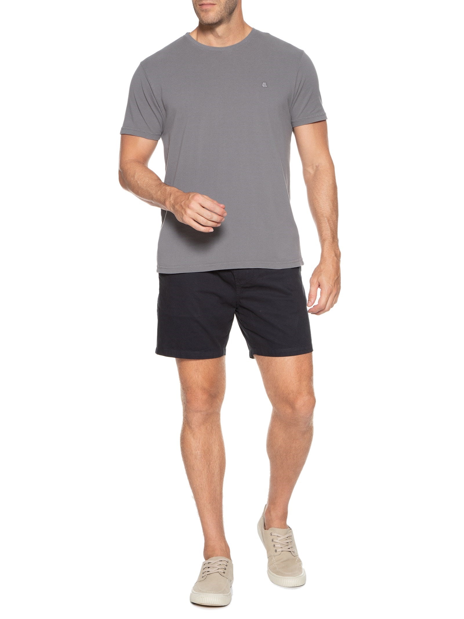 Camiseta Masculina Piquet Logo New Cinza Foxton