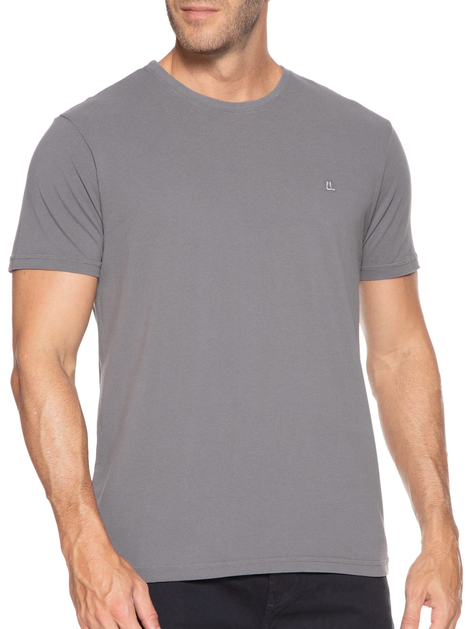 Camiseta Masculina Piquet Logo New Cinza Foxton