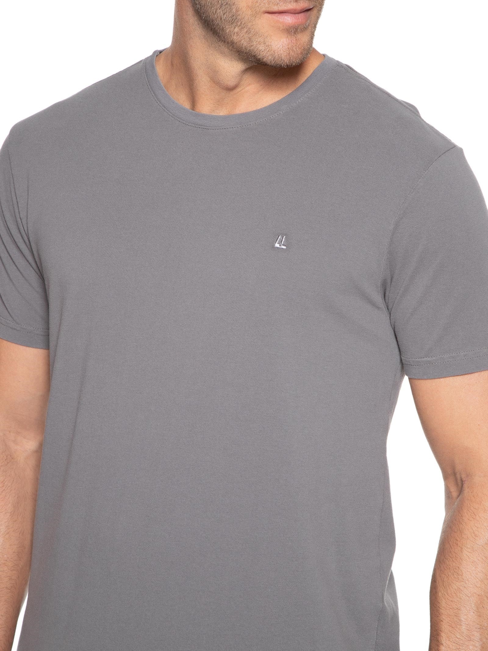 Camiseta Masculina Piquet Logo New Cinza Foxton