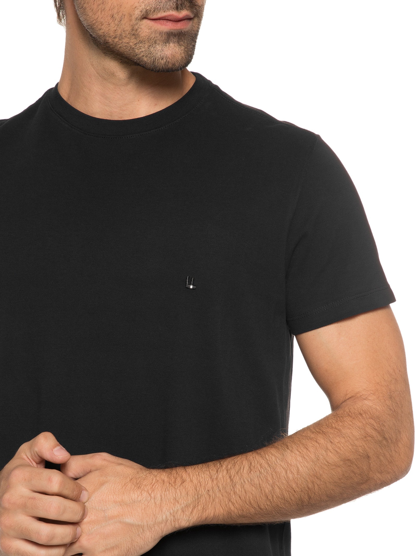 Camiseta Masculina Piquet Logo Preto Foxton