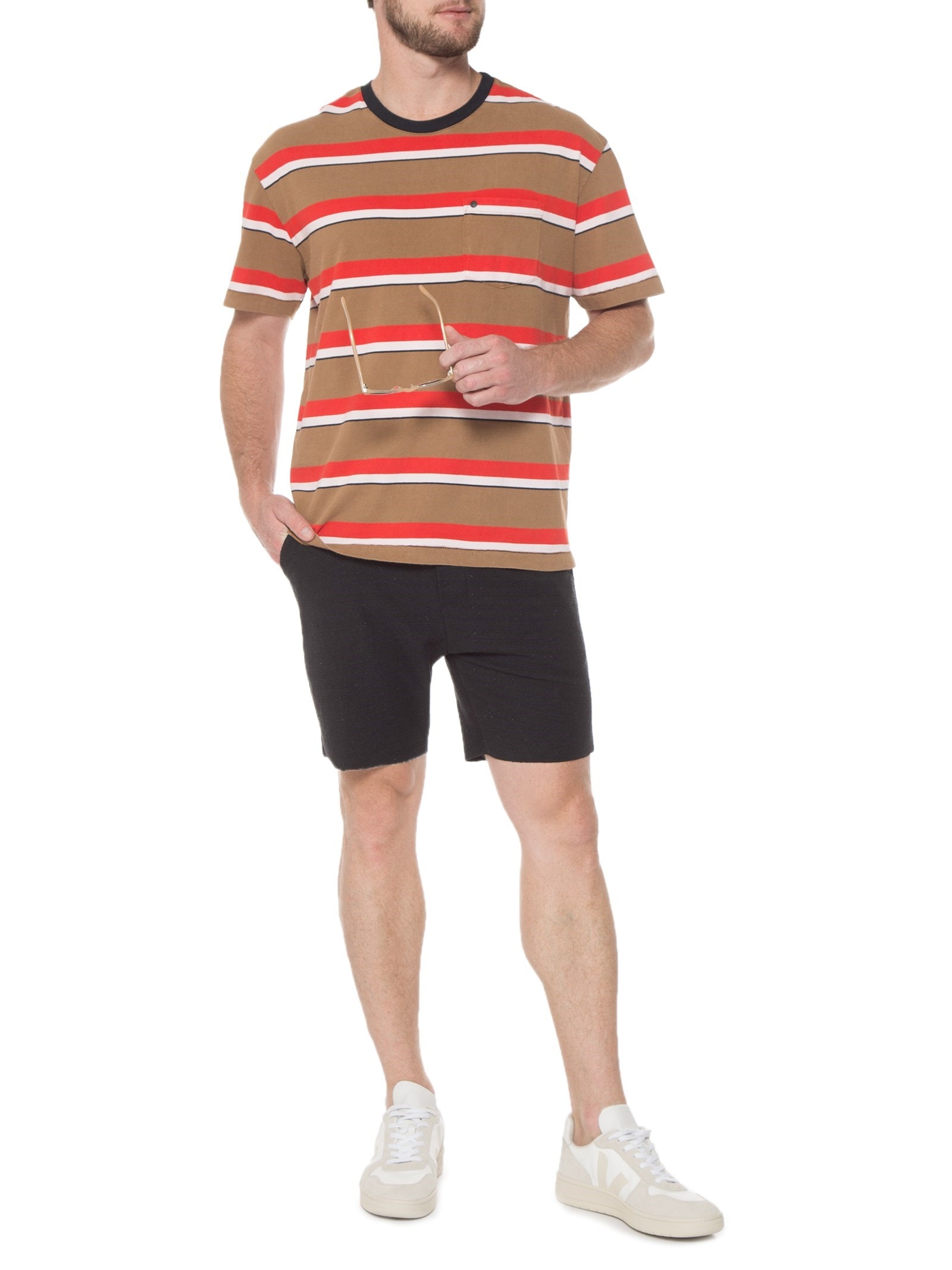 Camiseta Masculina Pocket Stripes Pulse Marrom Osklen