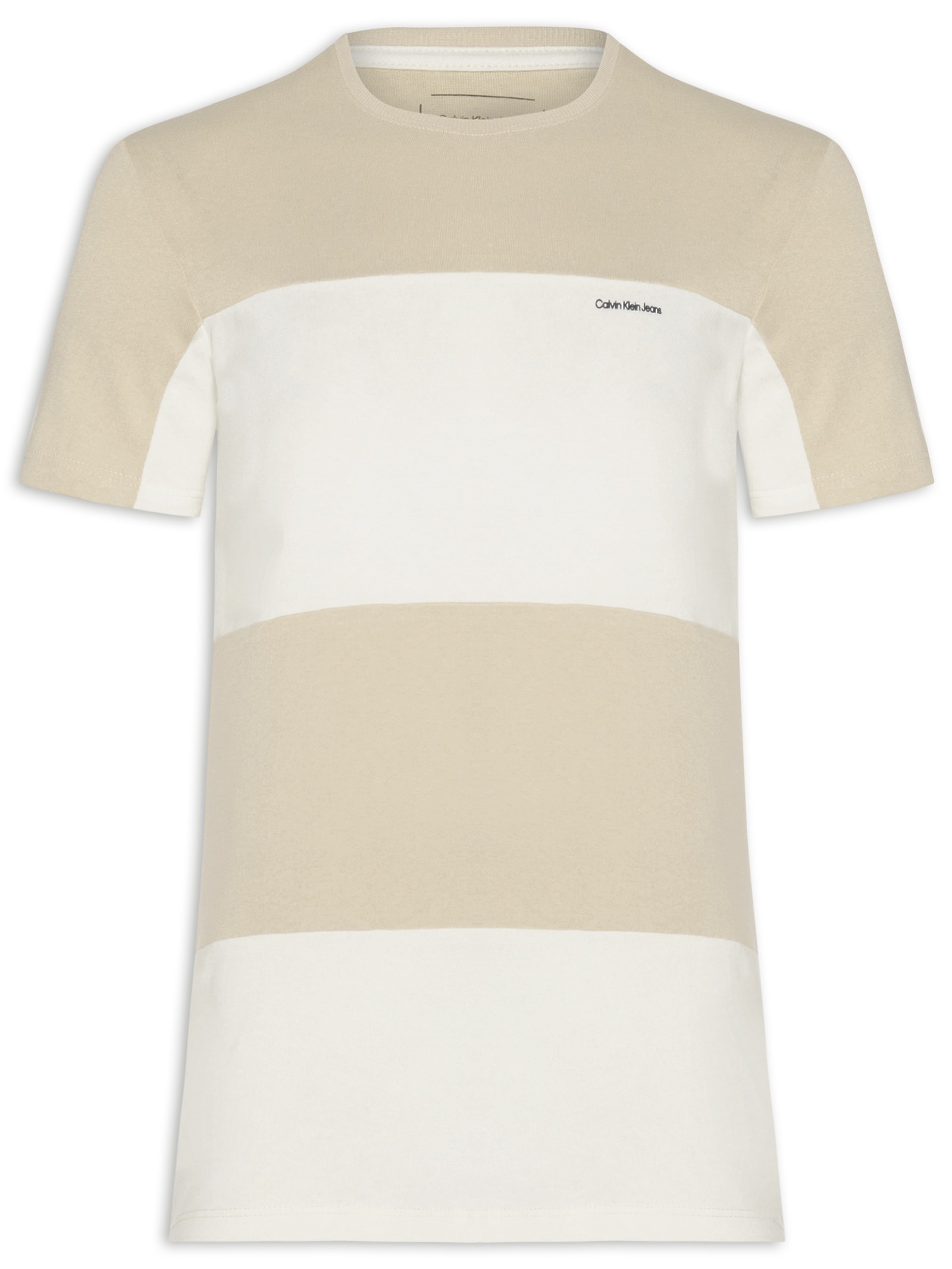 Camiseta Masculina Recorte Listras Bege Calvin Klein Jeans