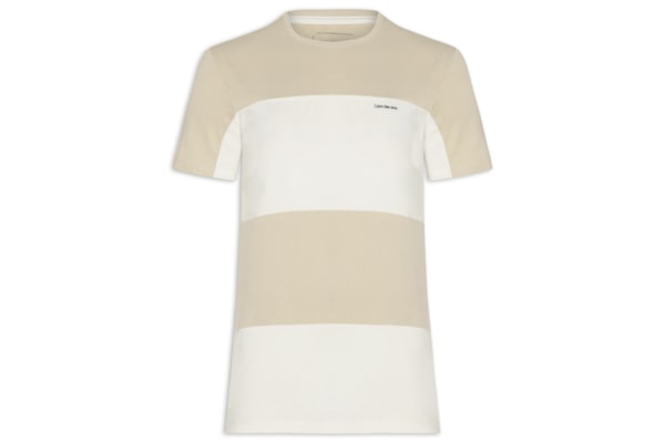 Camiseta Masculina Recorte Listras - Bege