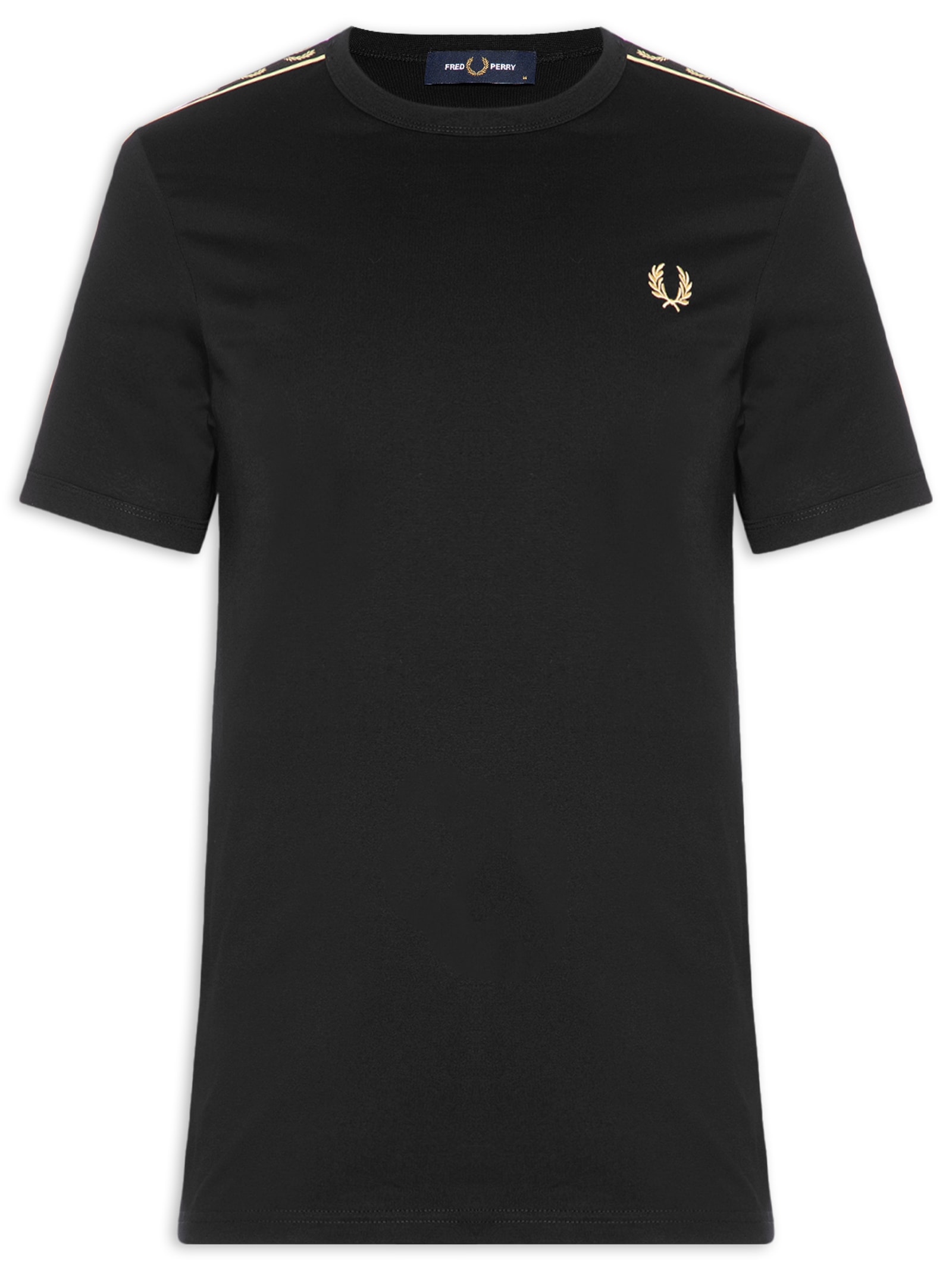 Camiseta Masculina Regular com Faixa Contrastante – Preto Fred Perry