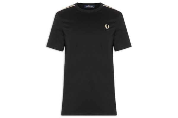 Camiseta Masculina Regular com Faixa Contrastante – Preto