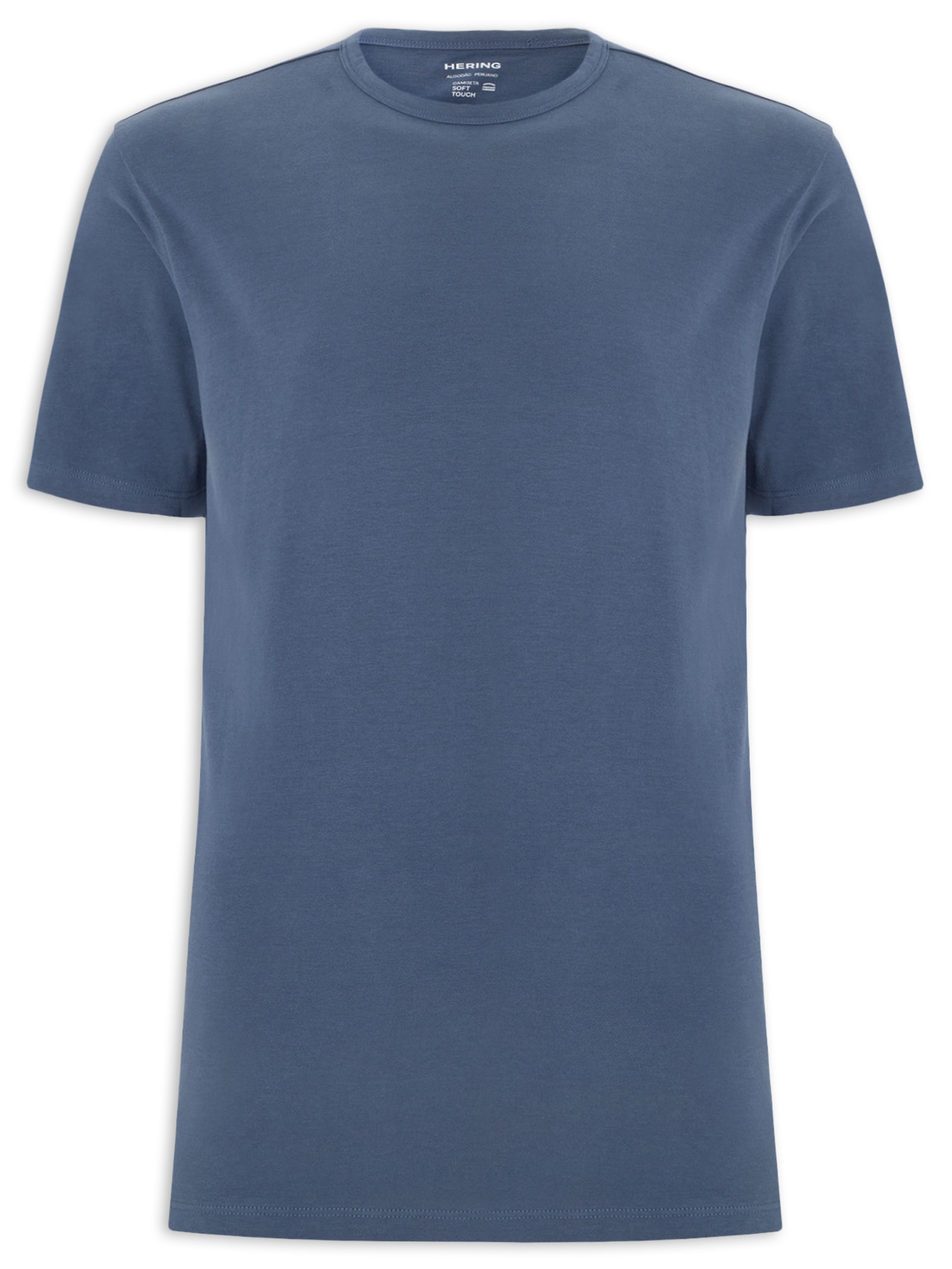 Camiseta Masculina Regular Fit Algodão Peruano Peach Touch Azul Hering