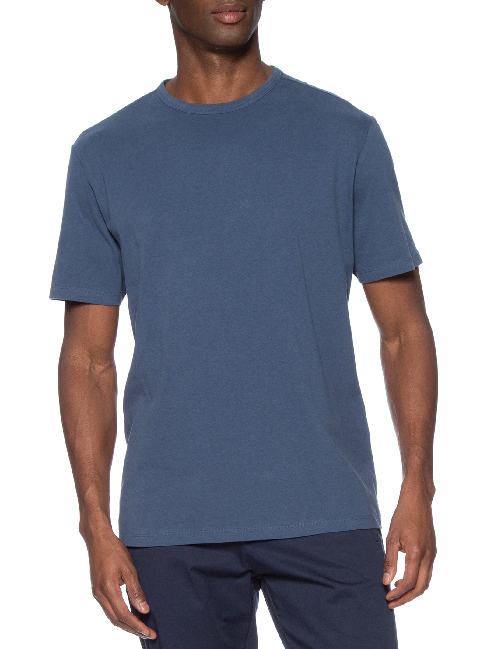 Camiseta Masculina Regular Fit Algodão Peruano Peach Touch Azul Hering
