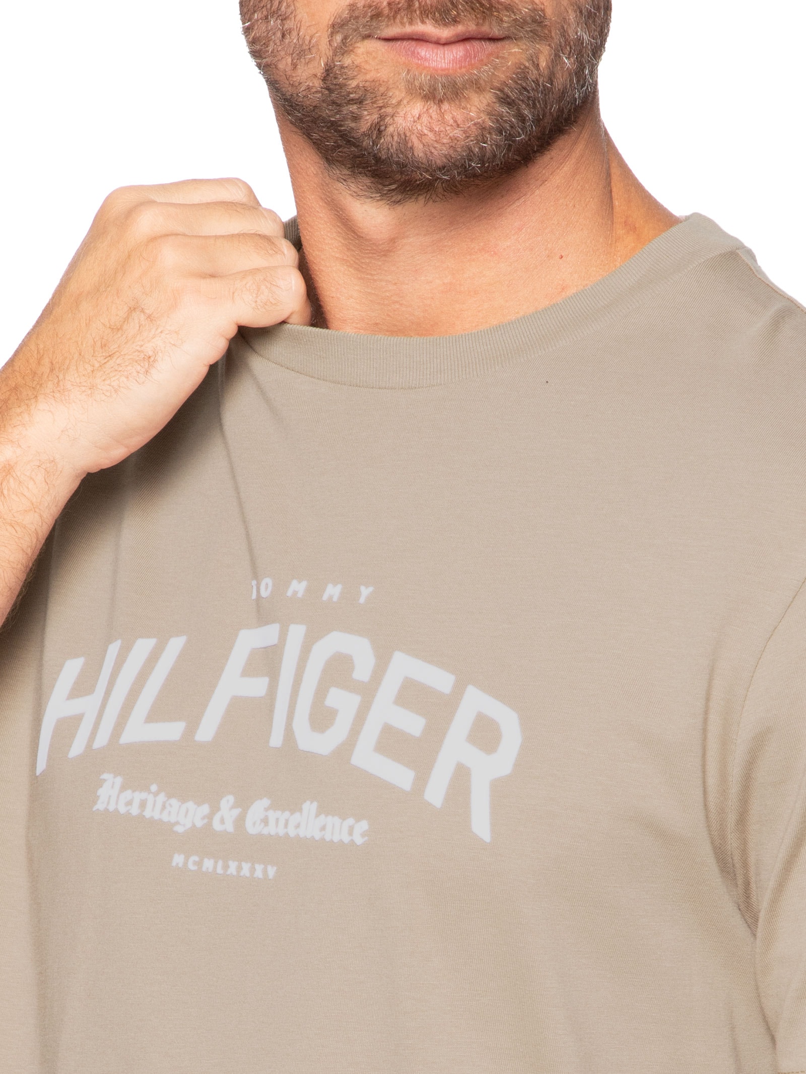 Camiseta Masculina Regular Fit Arch Logo Bege Tommy Hilfiger