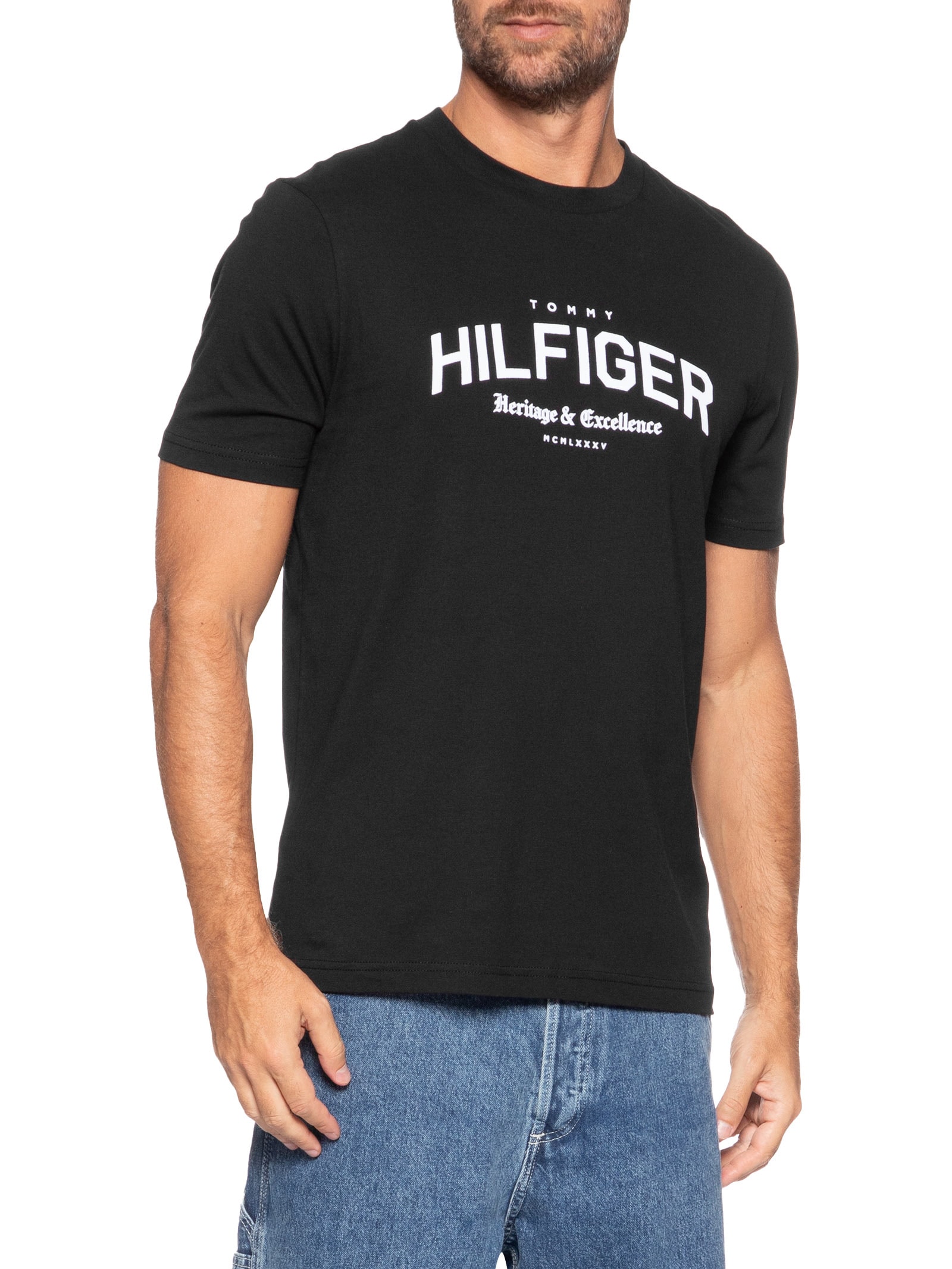 Camiseta Masculina Regular Fit Arch Logo Preto Tommy Hilfiger