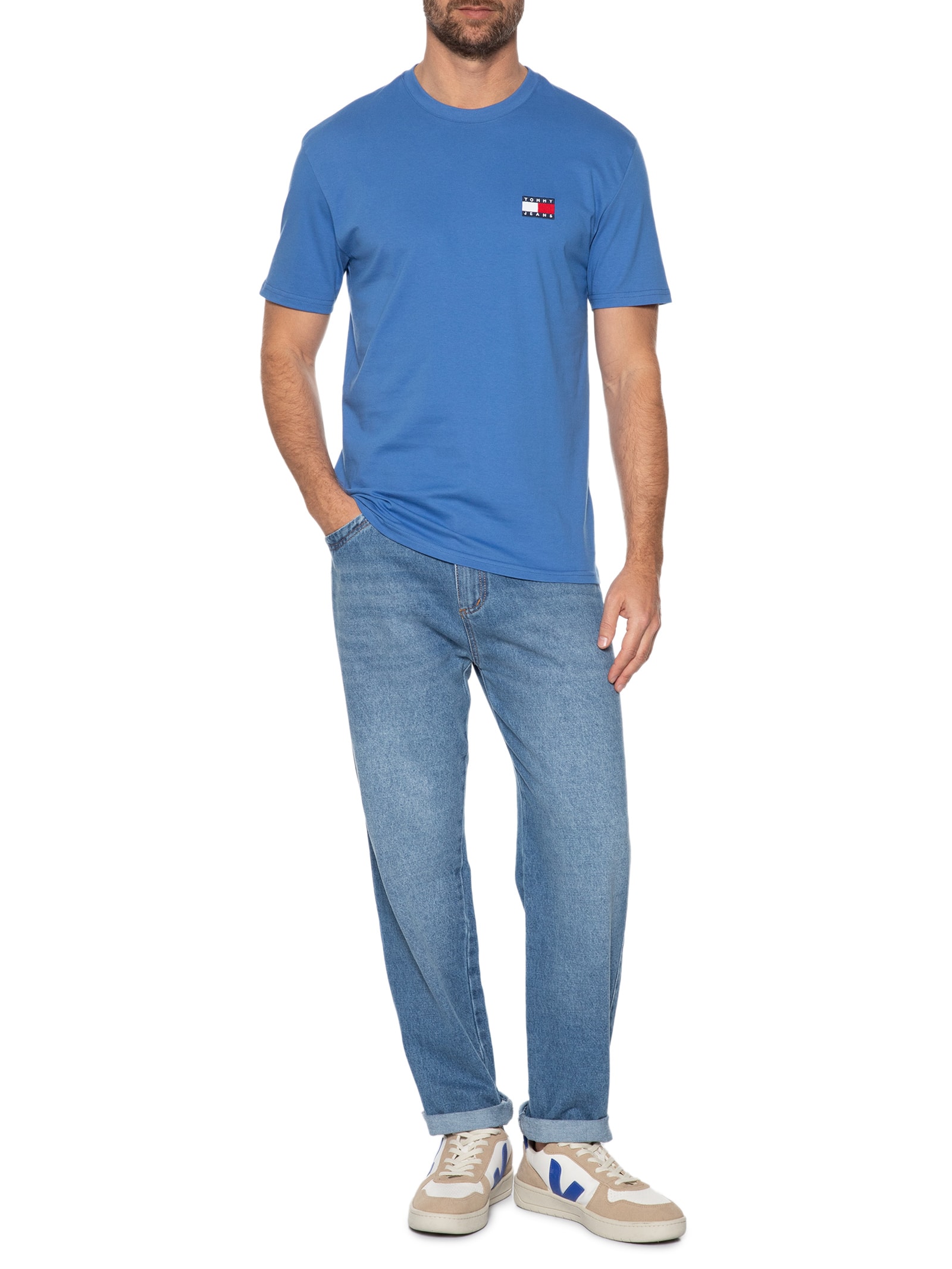Camiseta Masculina Regular Fit Badge Bordado Azul  Tommy Jeans