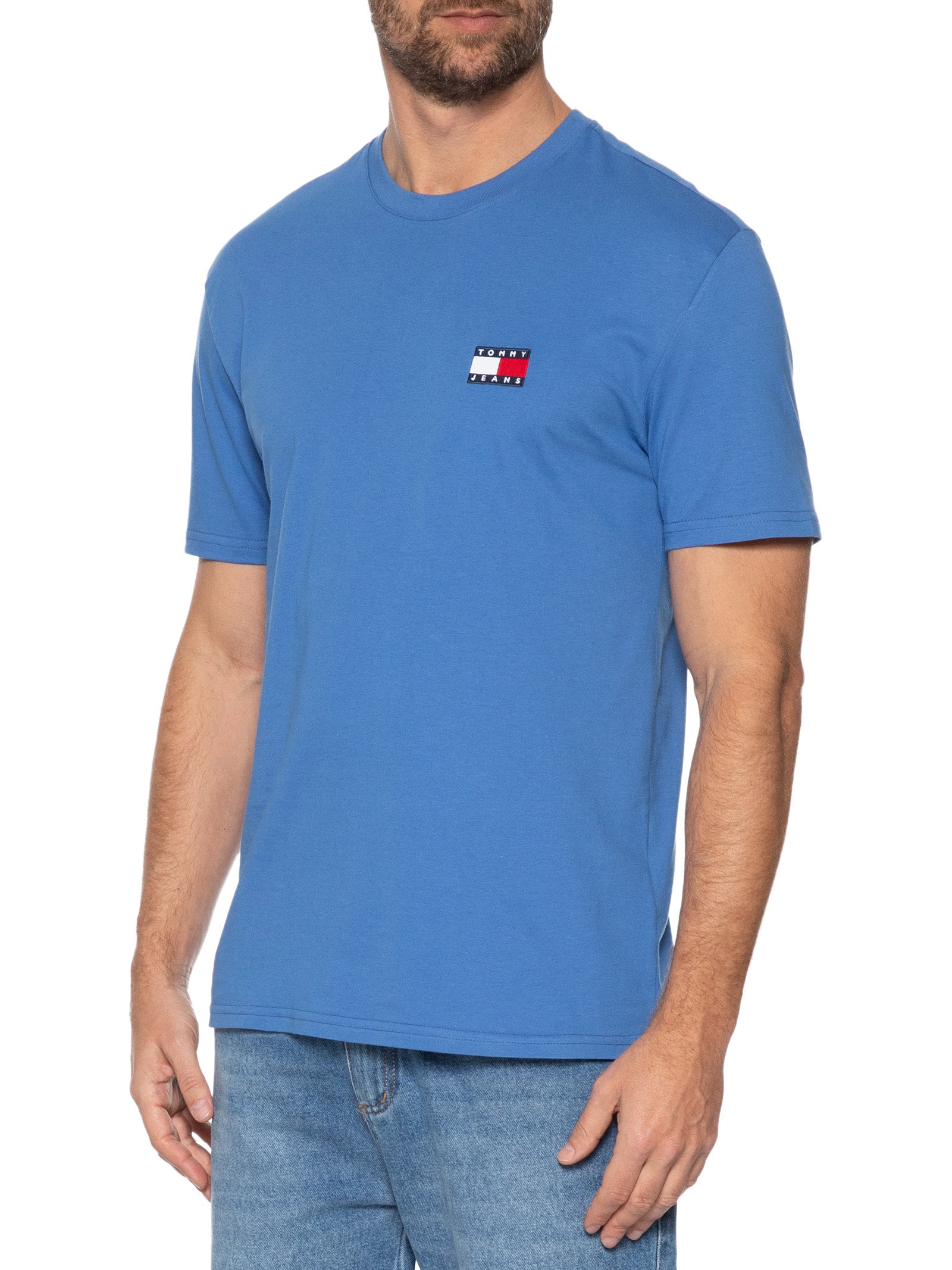 Camiseta Masculina Regular Fit Badge Bordado Azul  Tommy Jeans