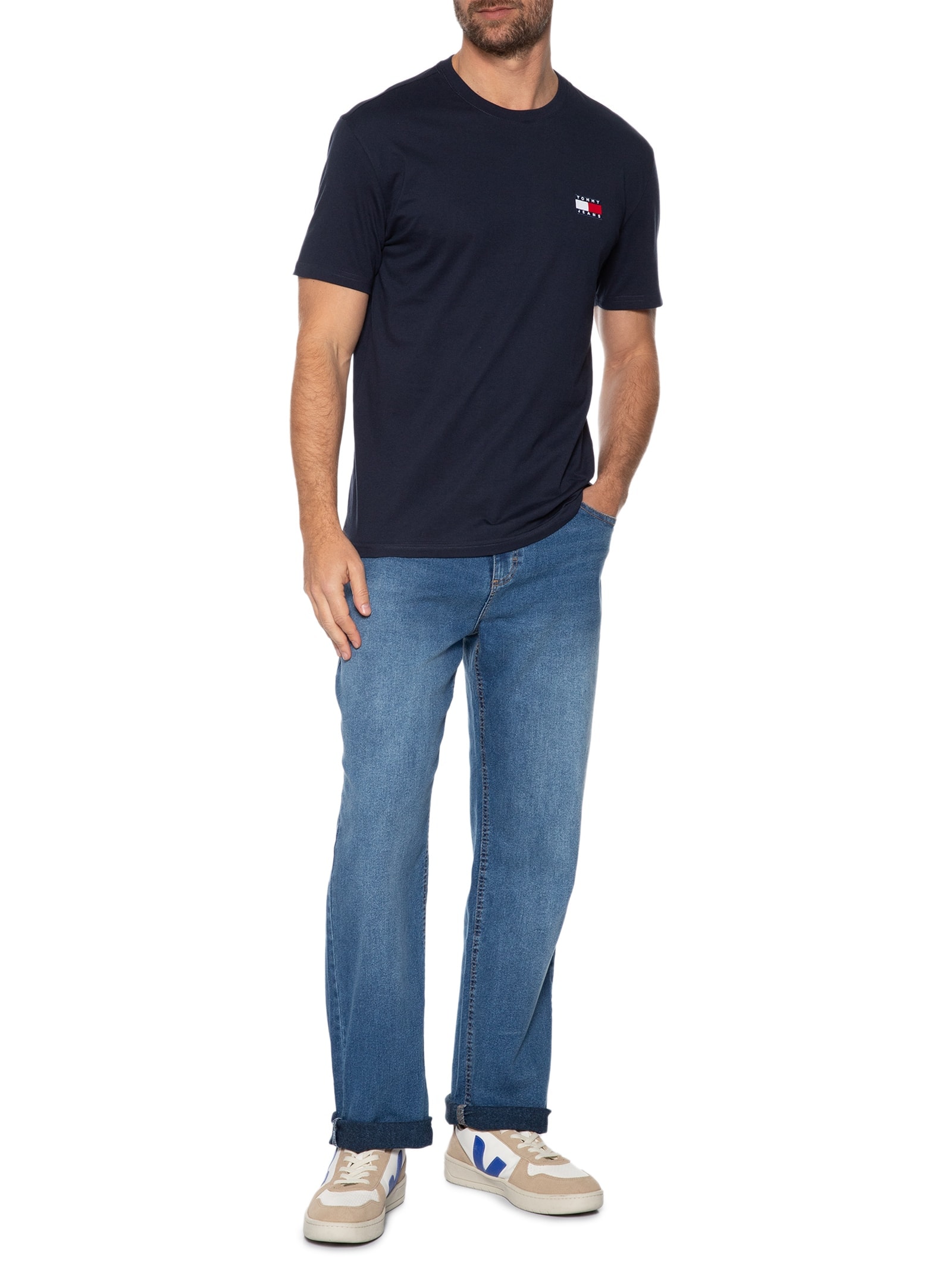 Camiseta Masculina Regular Fit Badge Bordado Azul Tommy Jeans