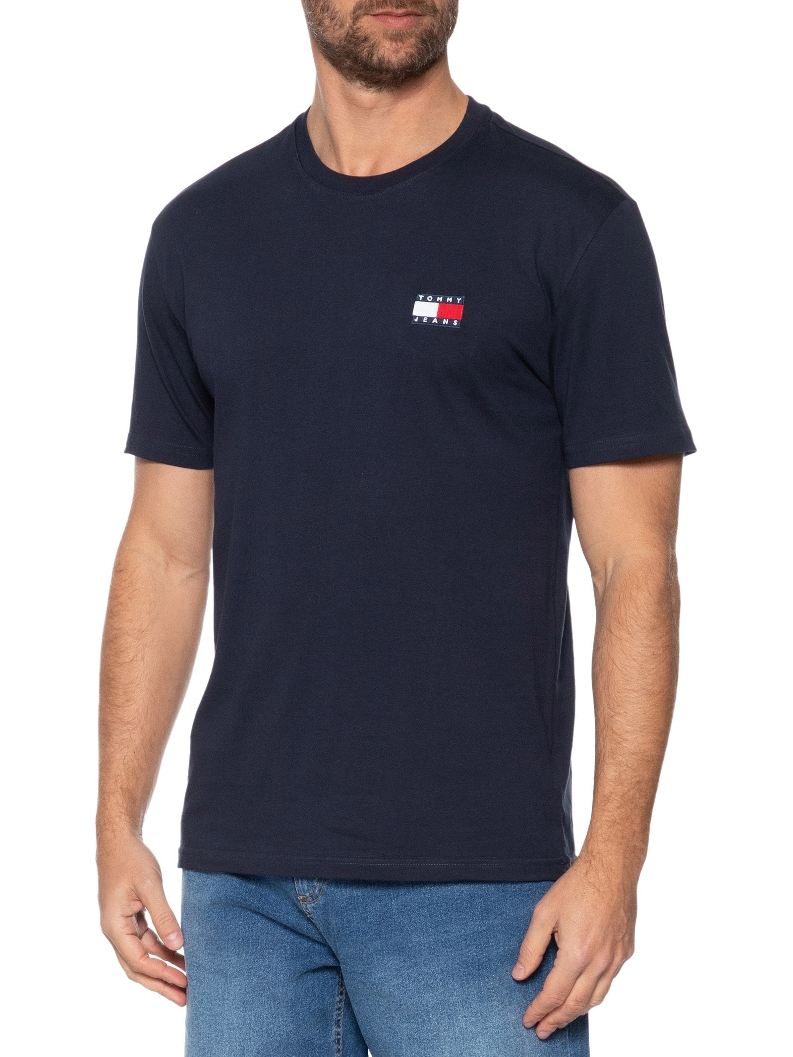 Camiseta Masculina Regular Fit Badge Bordado Azul Tommy Jeans