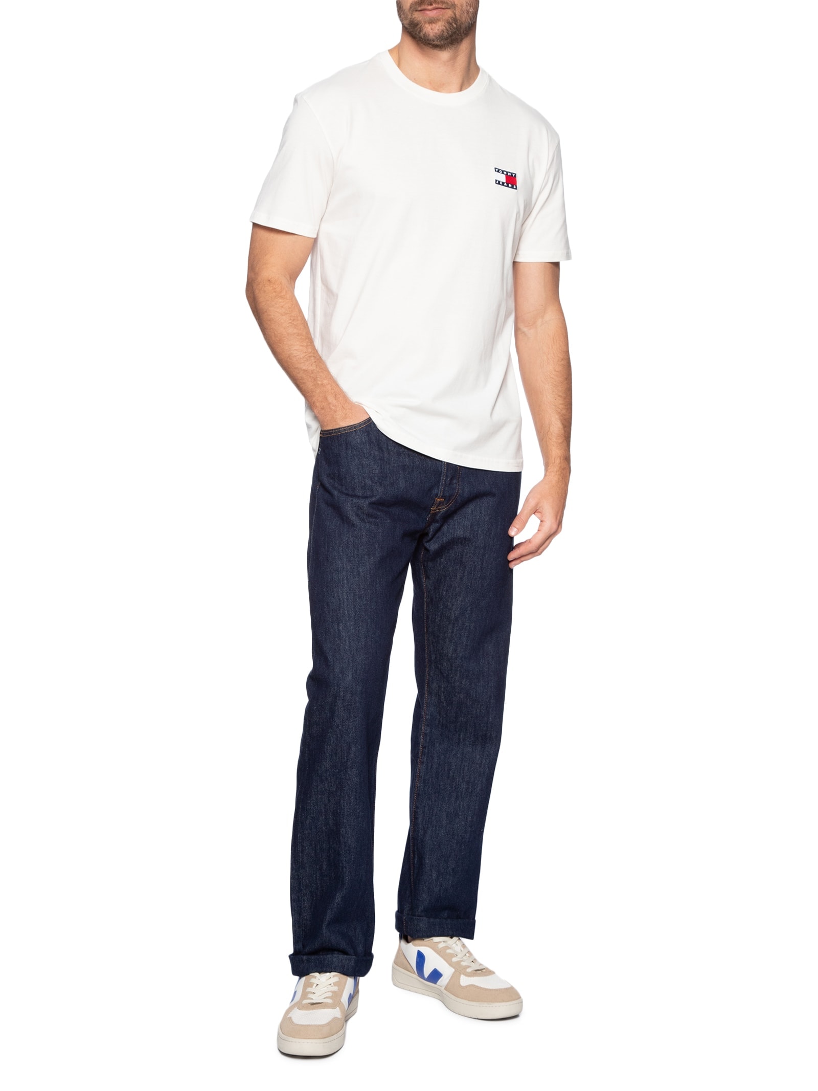 Camiseta Masculina Regular Fit Badge Bordado Branco Tommy Jeans