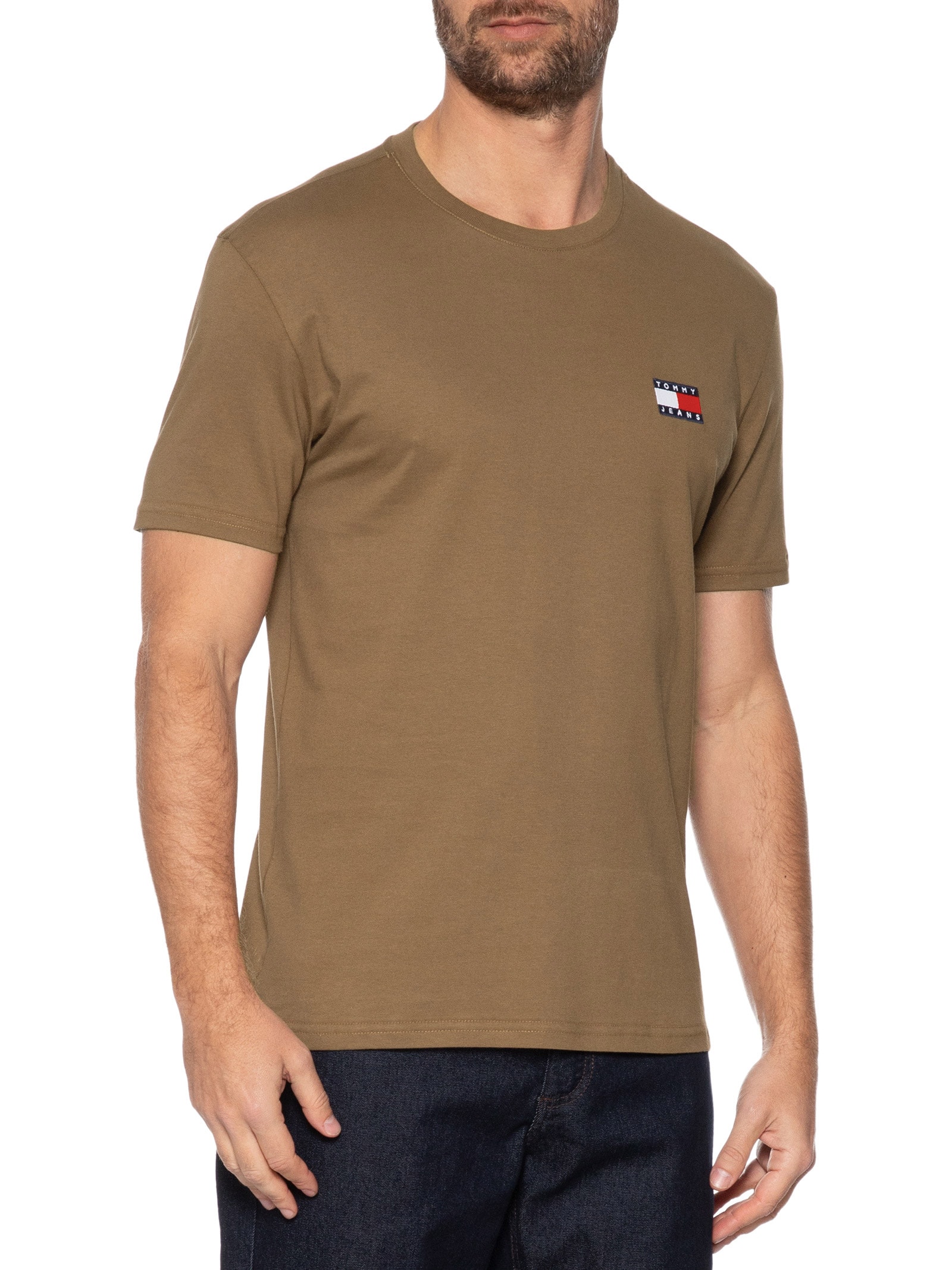 Camiseta Masculina Regular Fit Badge Bordado Marrom Tommy Jeans