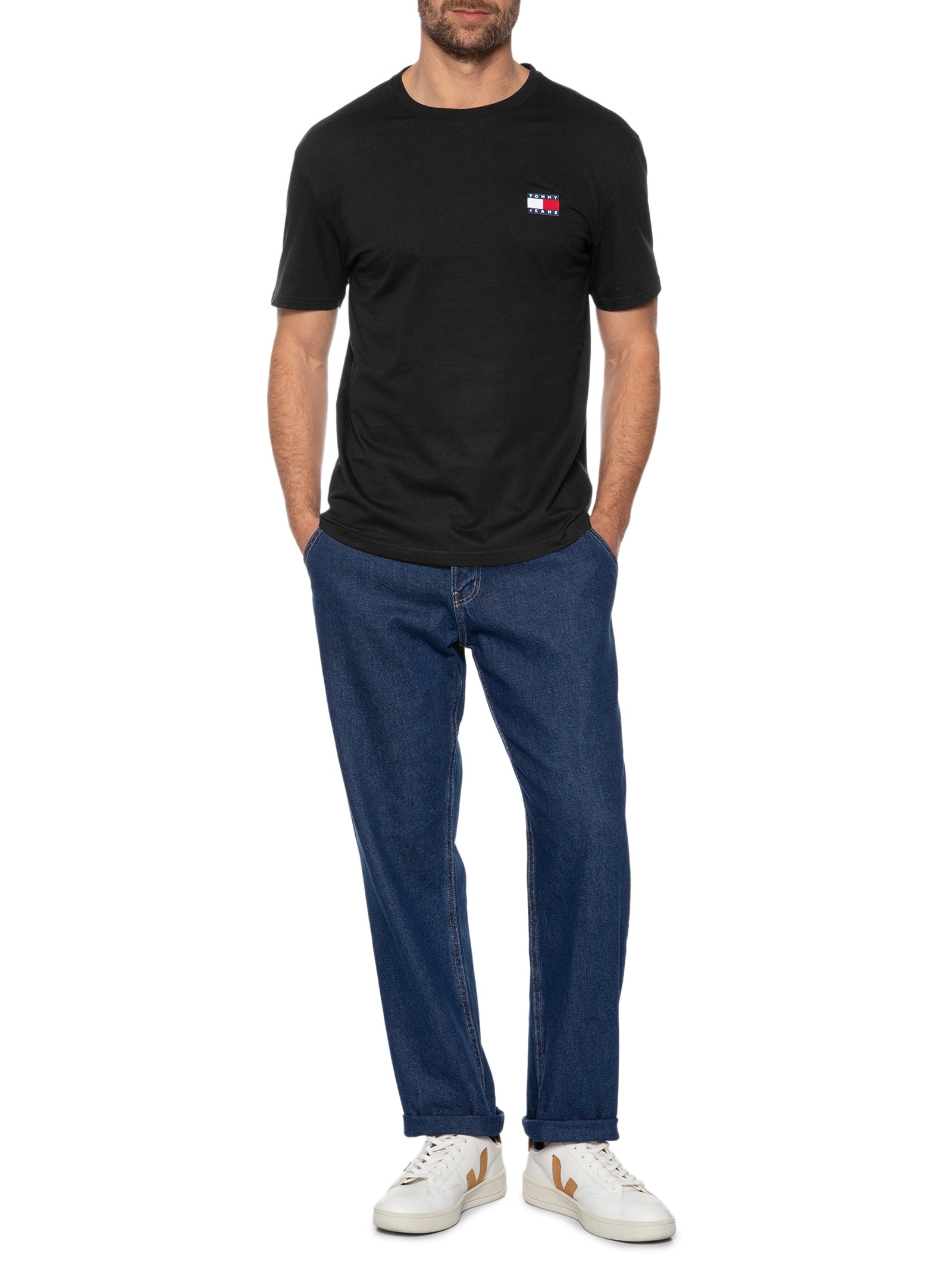 Camiseta Masculina Regular Fit Badge Bordado Preto Tommy Jeans