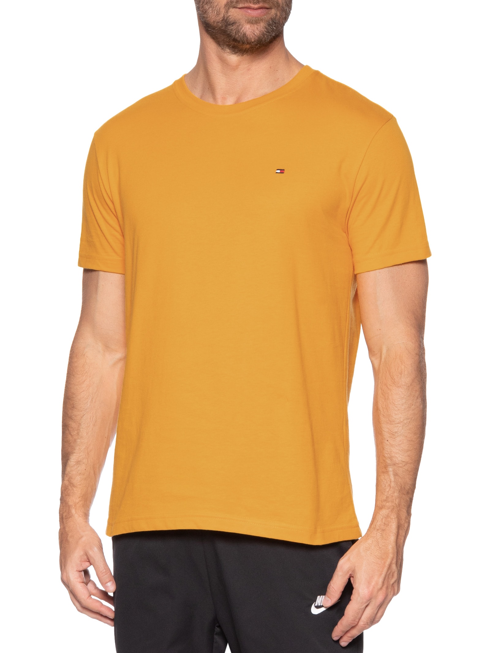 Camiseta Masculina Regular Fit Básica Em Algodão Amarelo Tommy Hilfiger