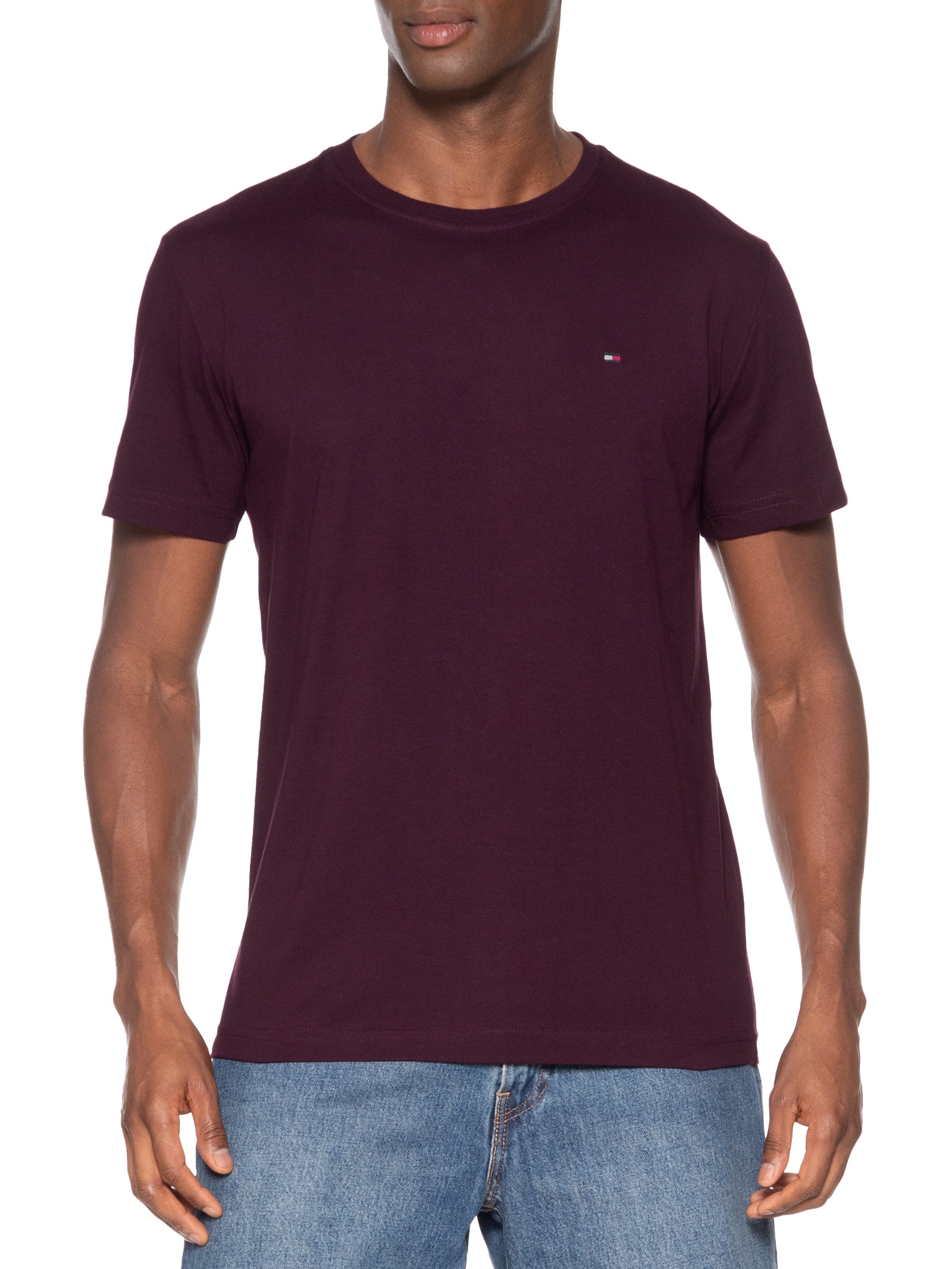 Camiseta Masculina Regular Fit Básica Em Algodão Vermelho Tommy Hilfiger